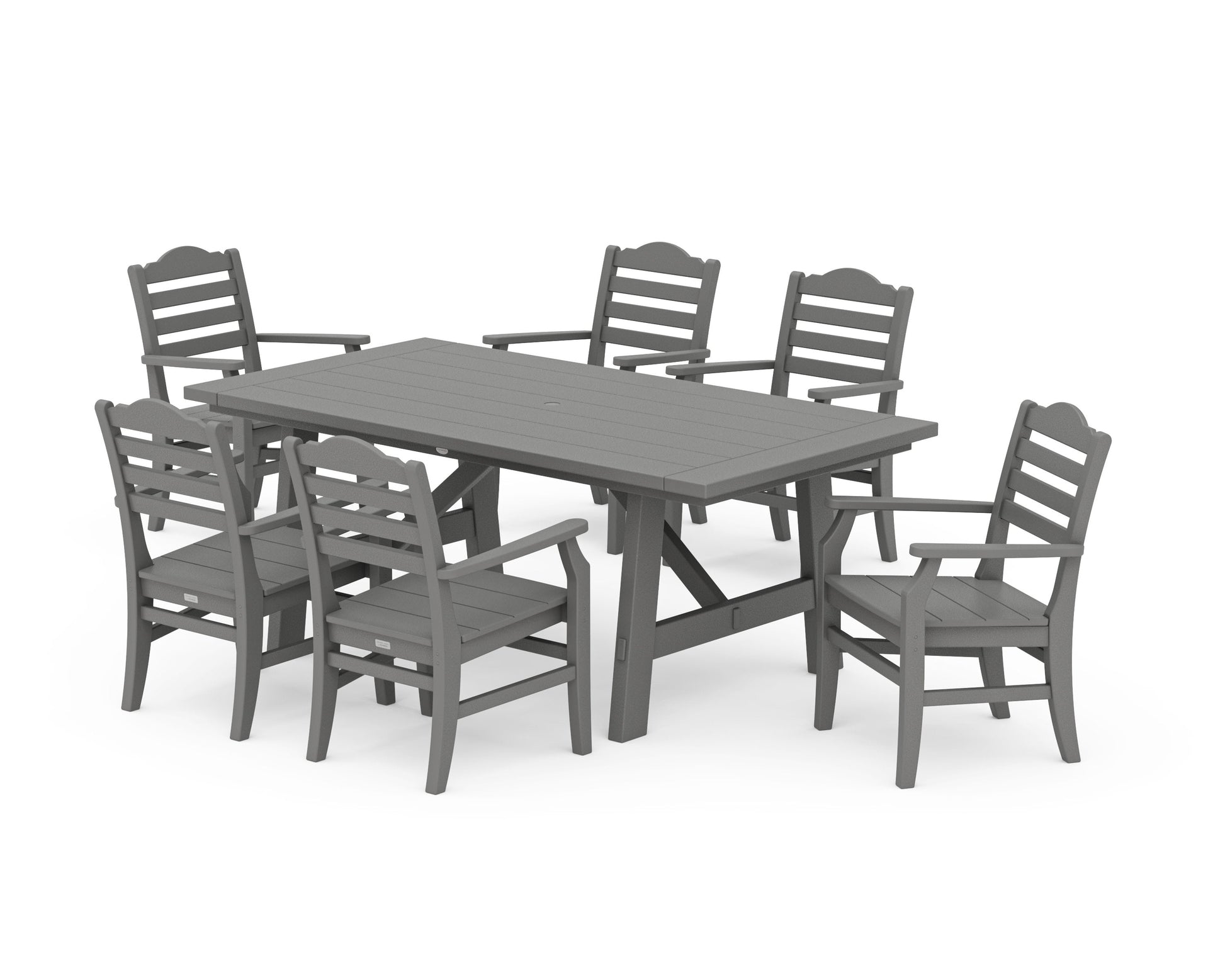 POLYWOOD Savannah Arm Chair 7-Piece Rustic Farmhouse Dining Set — Slate Grey