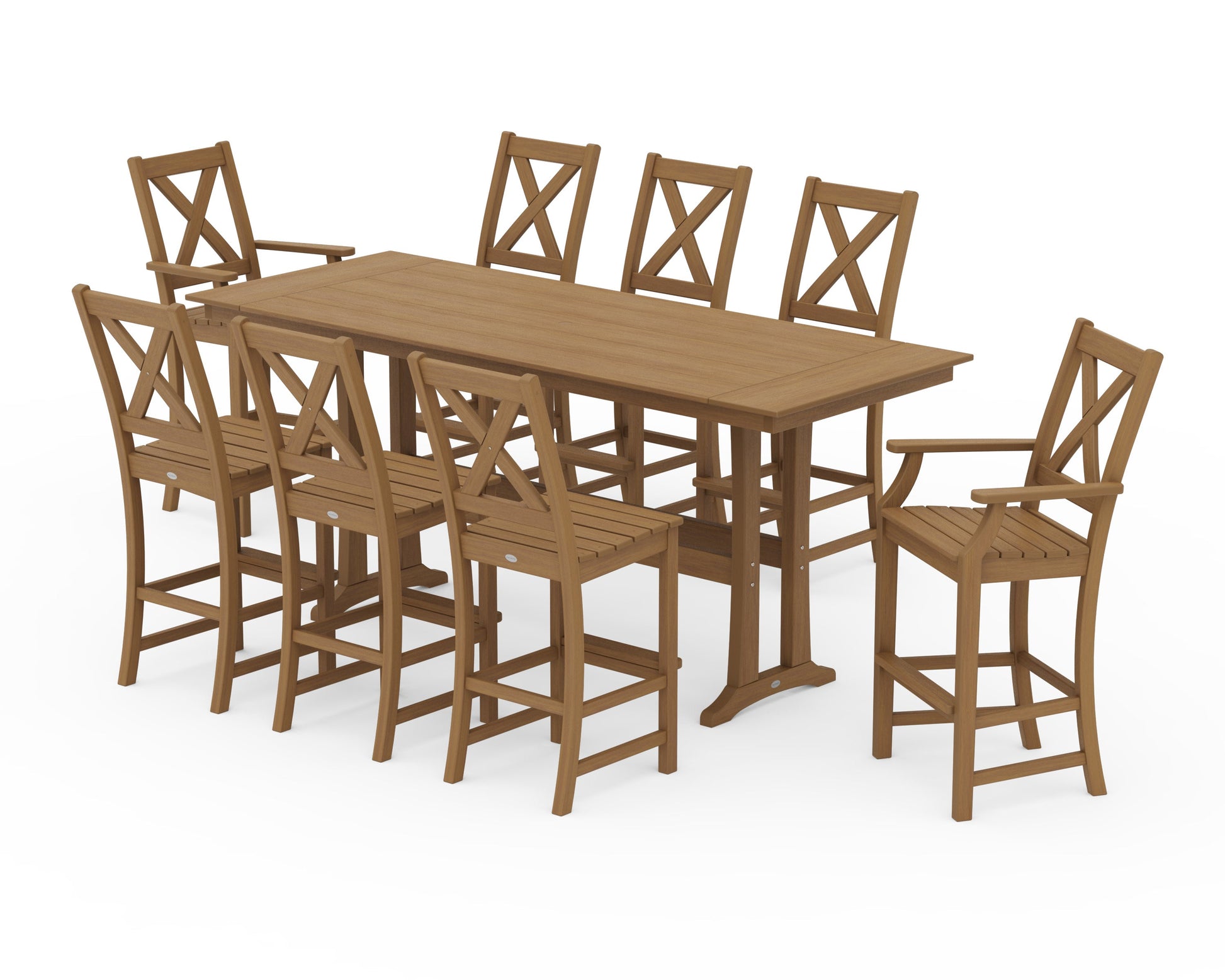 POLYWOOD Braxton 9-Piece Farmhouse Bar Set with Trestle Legs — Natural