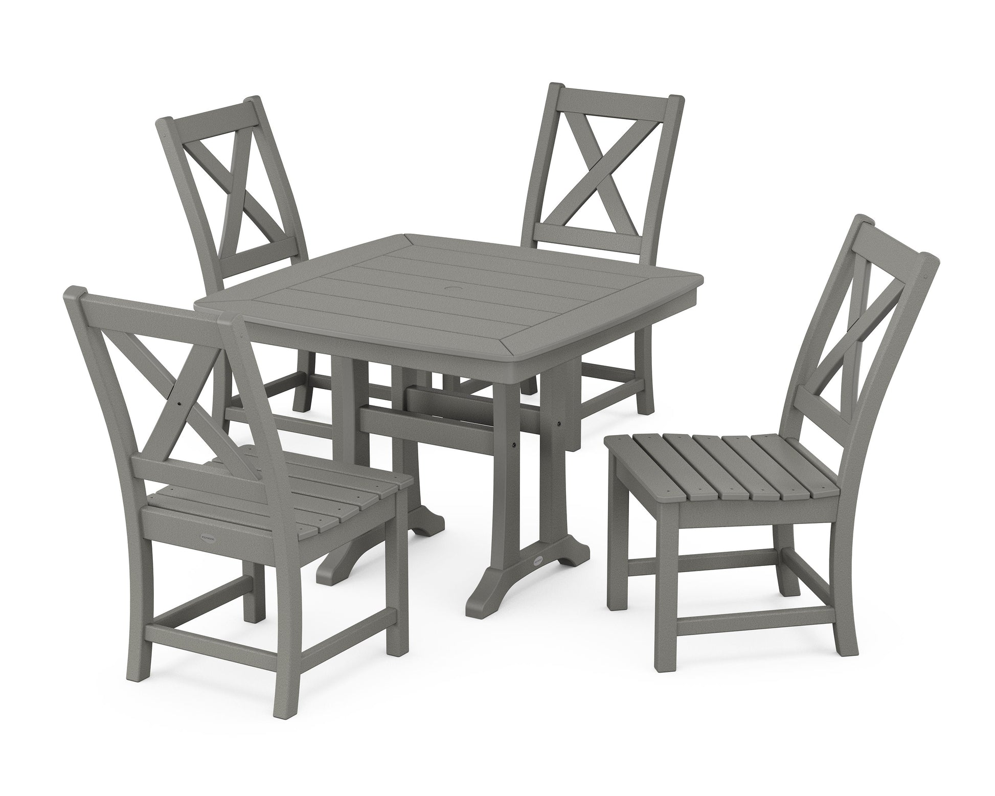 POLYWOOD Braxton Side Chair 5-Piece Dining Set with Trestle Legs — Slate Grey