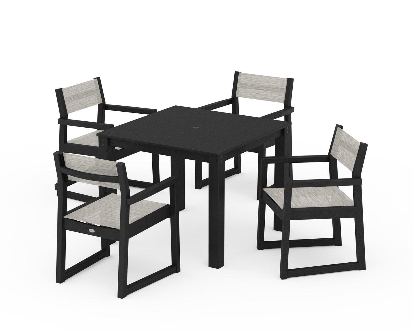 POLYWOOD EDGE Sling Arm Chair 5-Piece Parsons Dining Set — Black / Birch Sling