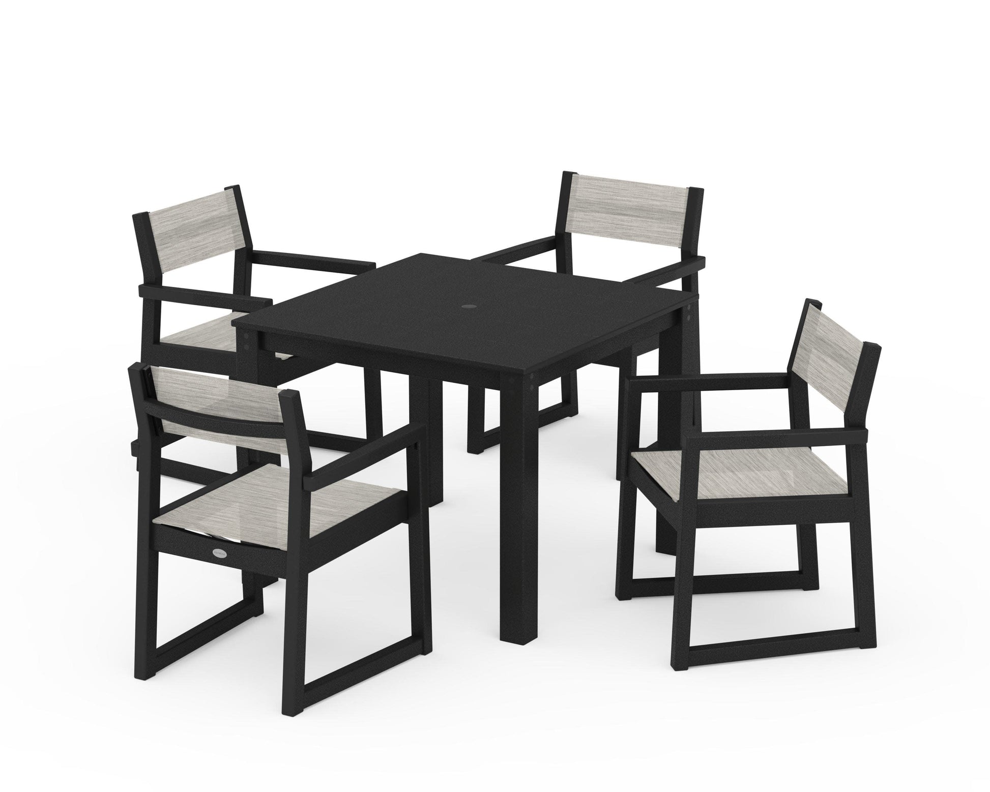 POLYWOOD EDGE Sling Arm Chair 5-Piece Parsons Dining Set — Black / Birch Sling