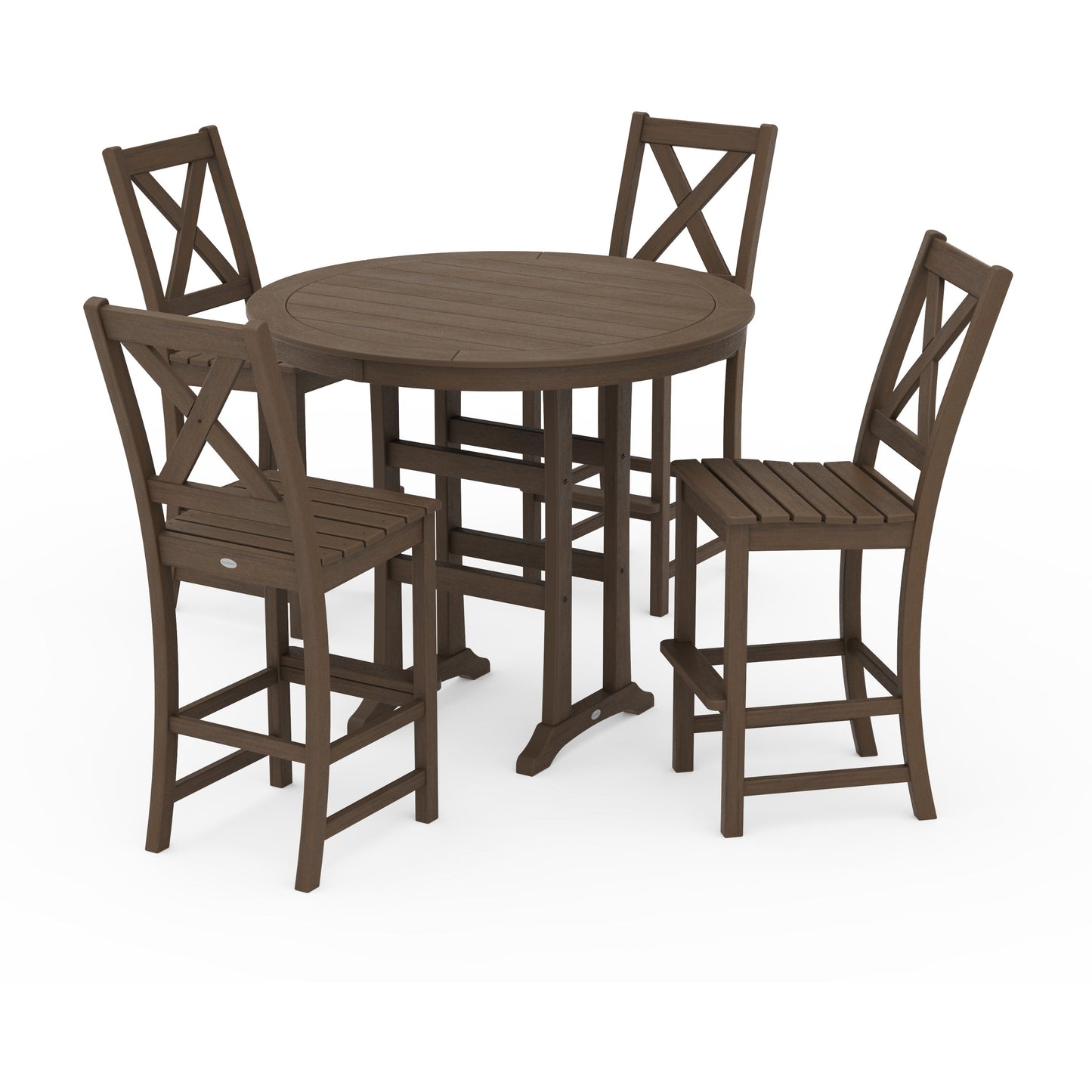 POLYWOOD Braxton 5-Piece Nautical Trestle Arm Chair Bar Set — Kona