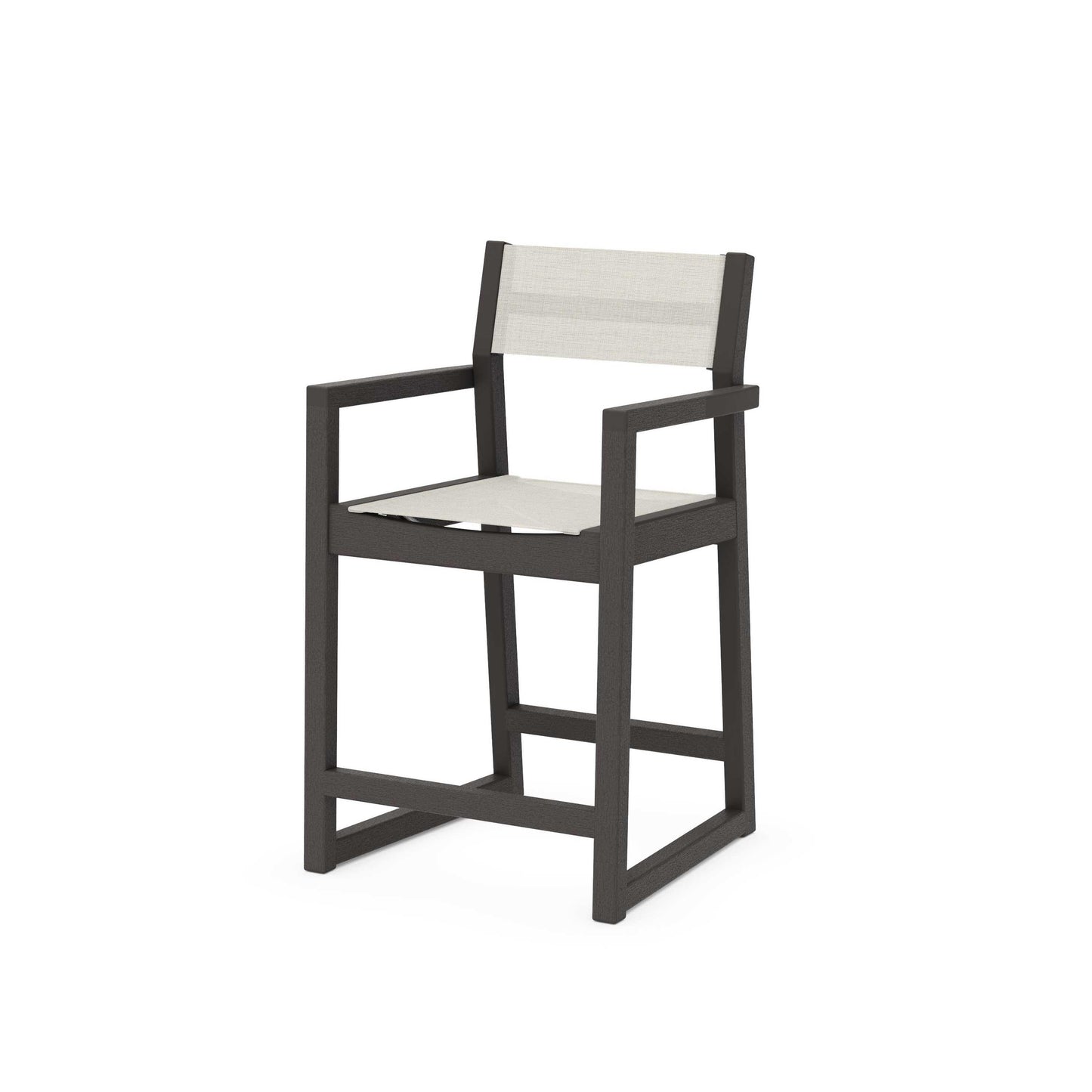POLYWOOD EDGE Sling Counter Arm Chair — Vintage Coffee / Parchment Sling