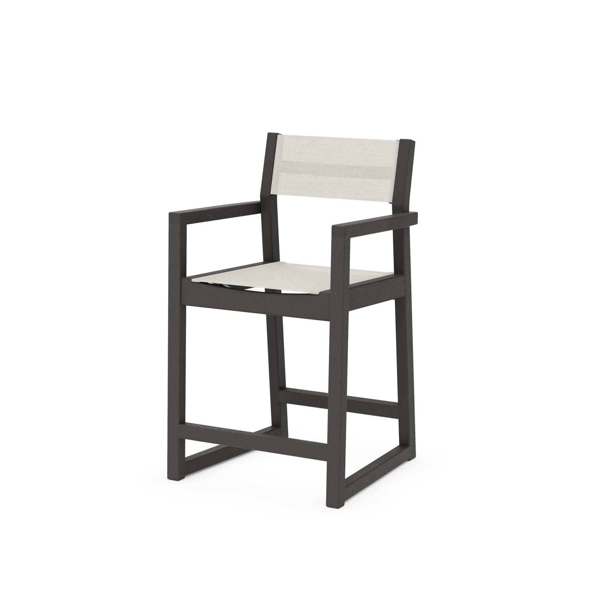 POLYWOOD EDGE Sling Counter Arm Chair — Vintage Coffee / Parchment Sling