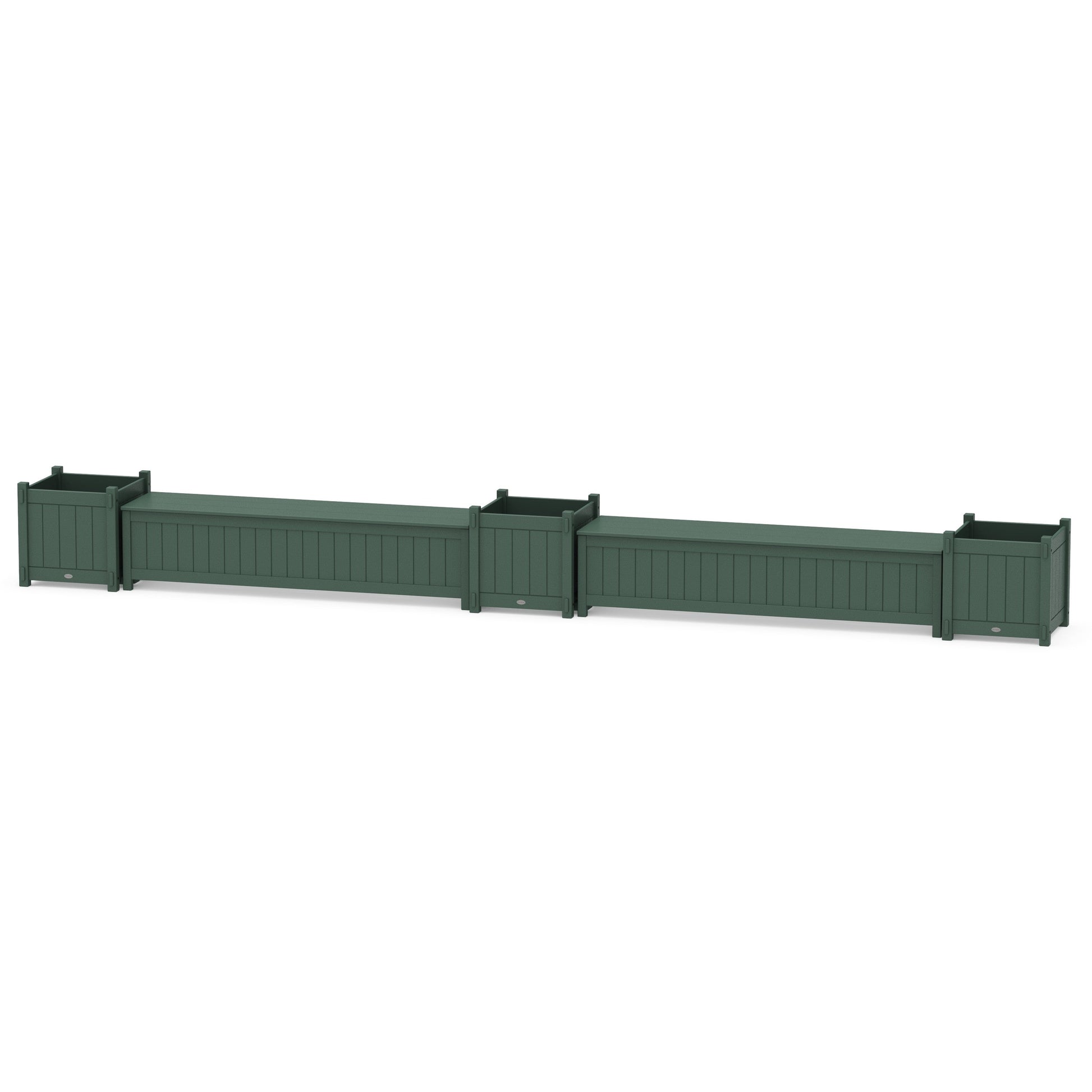 POLYWOOD 72" Vineyard Straight Double Planter Storage Bench Set- Large — Green