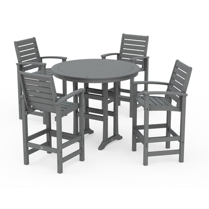 POLYWOOD 5 Piece Signature Bar Dining Set — Slate Grey