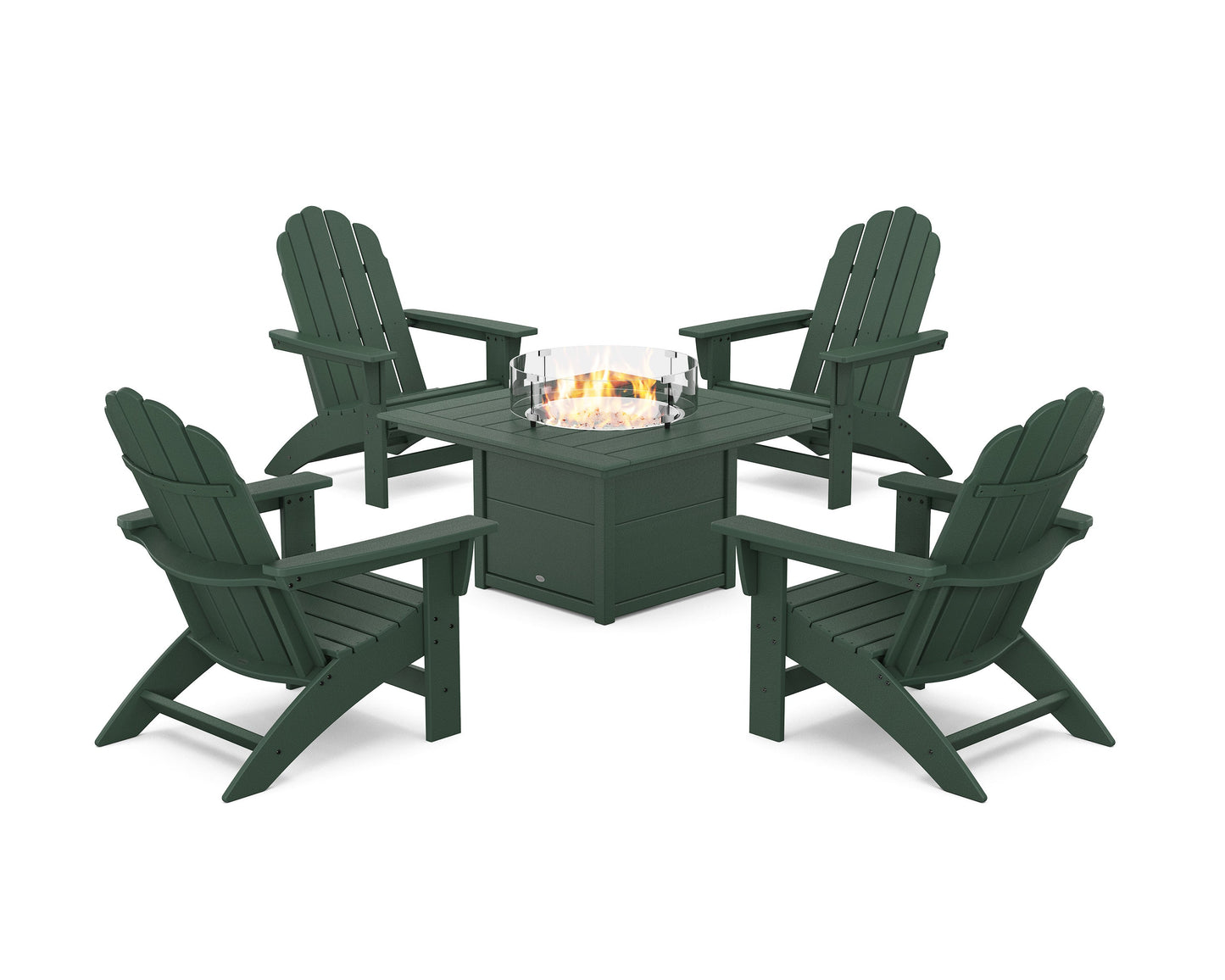 POLYWOOD 5-Piece Vineyard Grand Adirondack Conversation Set with Fire Pit Table — Green