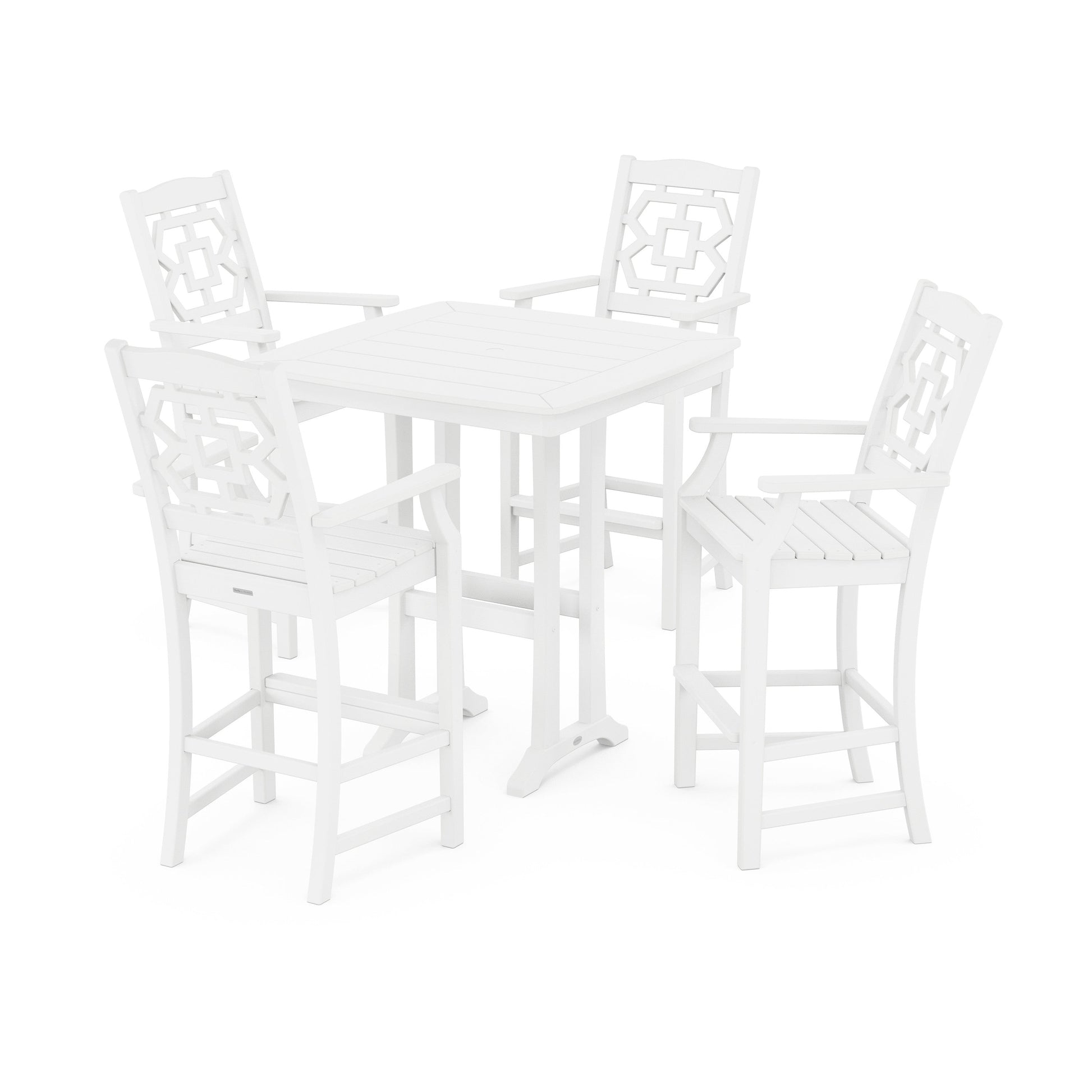 POLYWOOD Chinoiserie 5-Piece Bar Set with Trestle Legs — White
