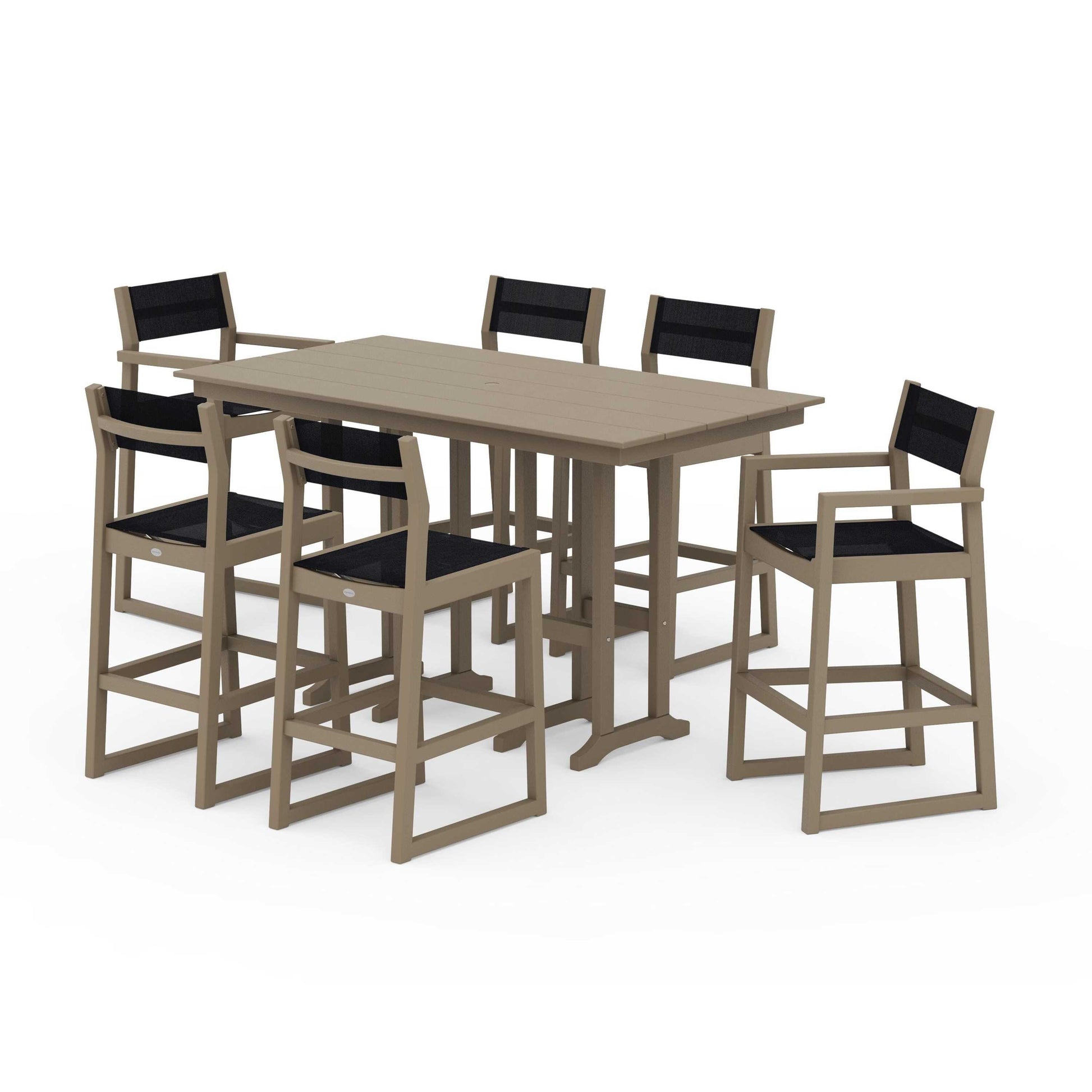 POLYWOOD EDGE Sling 7-Piece Farmhouse Bar Set — Vintage Sahara / Black Sling
