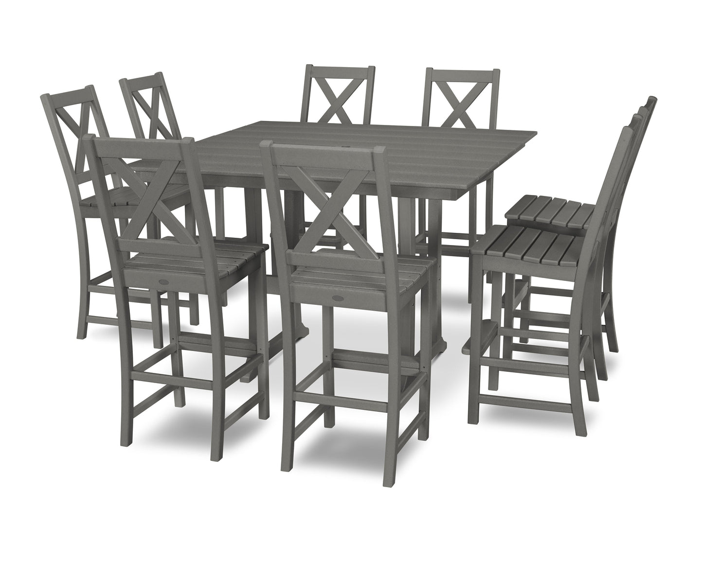POLYWOOD Braxton 9-Piece Farmhouse Trestle Bar Set — Slate Grey