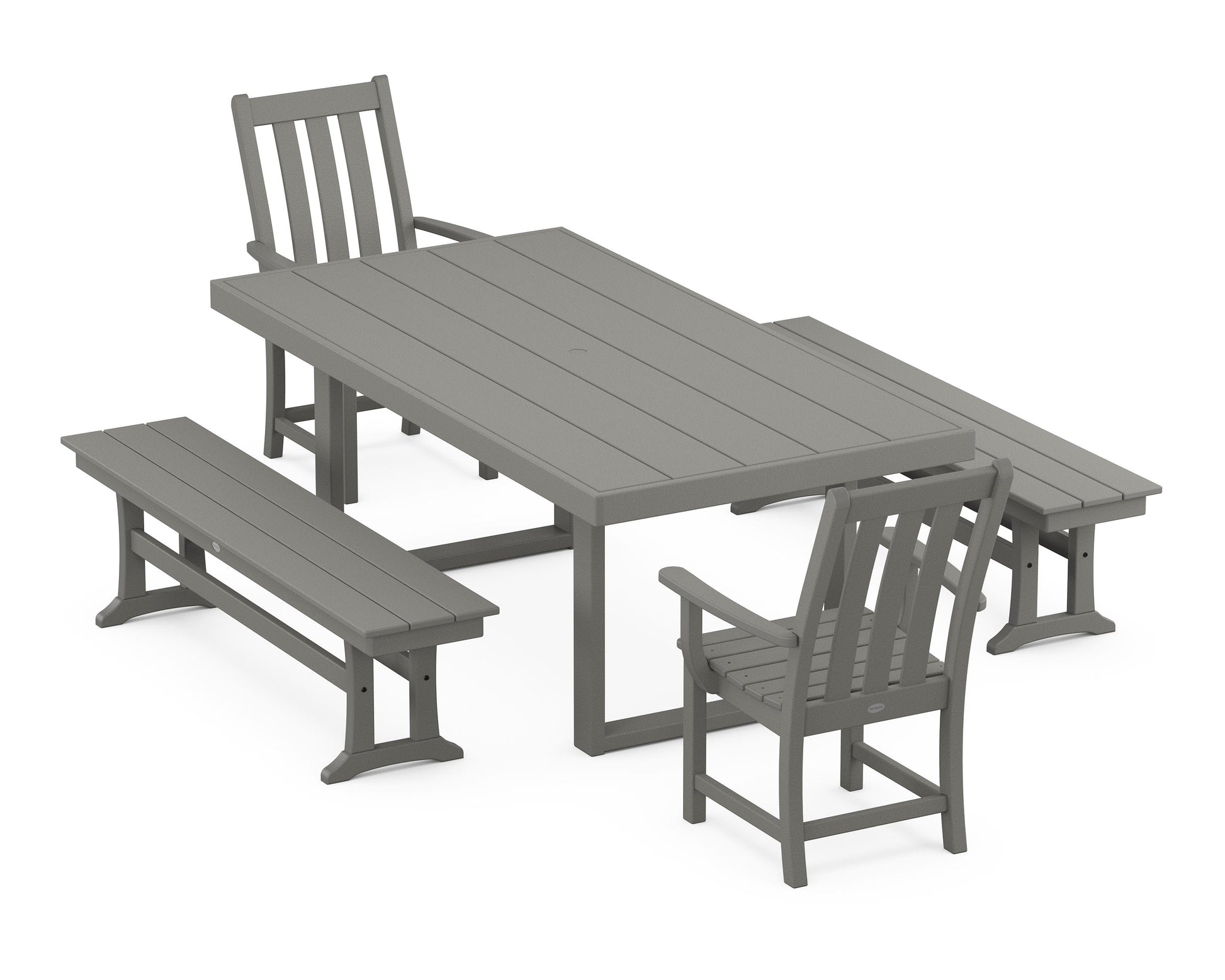 POLYWOOD Vineyard 5-Piece Dining Set with Benches — Slate Grey