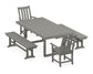 POLYWOOD Vineyard 5-Piece Dining Set with Benches — Slate Grey