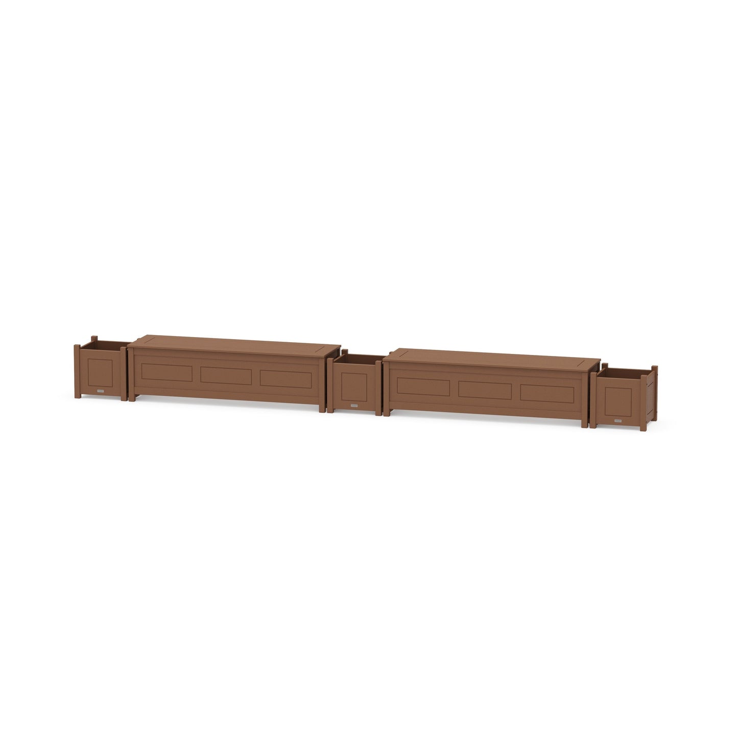 POLYWOOD 60" Country Living Straight Double Planter Storage Bench Set — Teak
