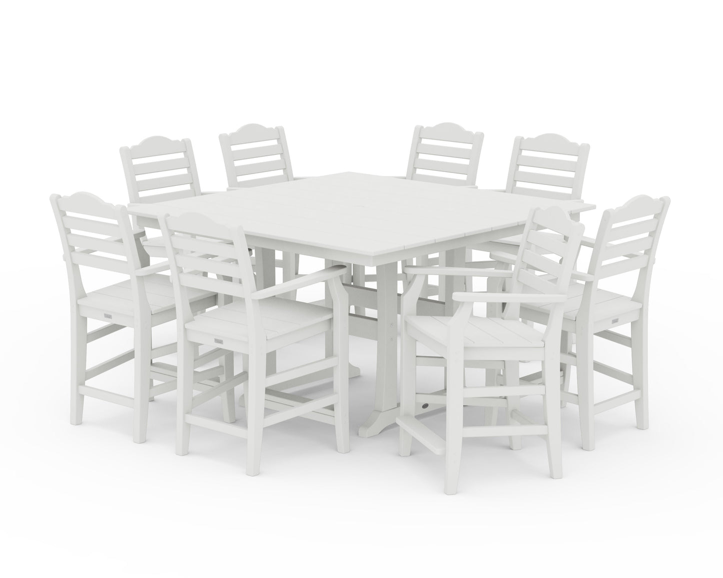 POLYWOOD Savannah 9-Piece Square Farmhouse Counter Set with Trestle Legs — Vintage White