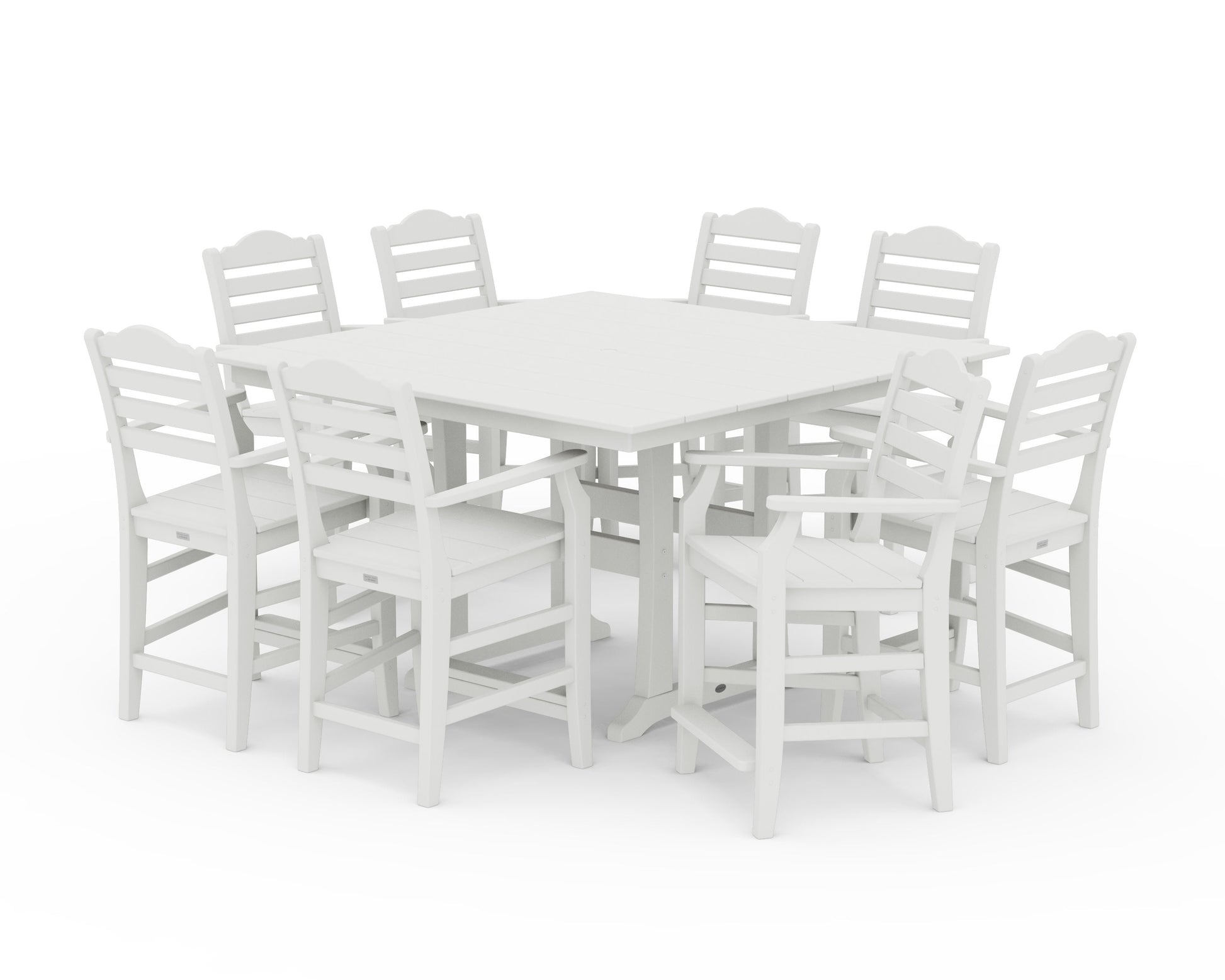 POLYWOOD Savannah 9-Piece Square Farmhouse Counter Set with Trestle Legs — Vintage White
