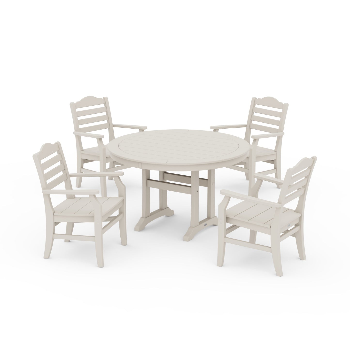 POLYWOOD Savannah 5-Piece Round Dining Set with Trestle Legs — Sand