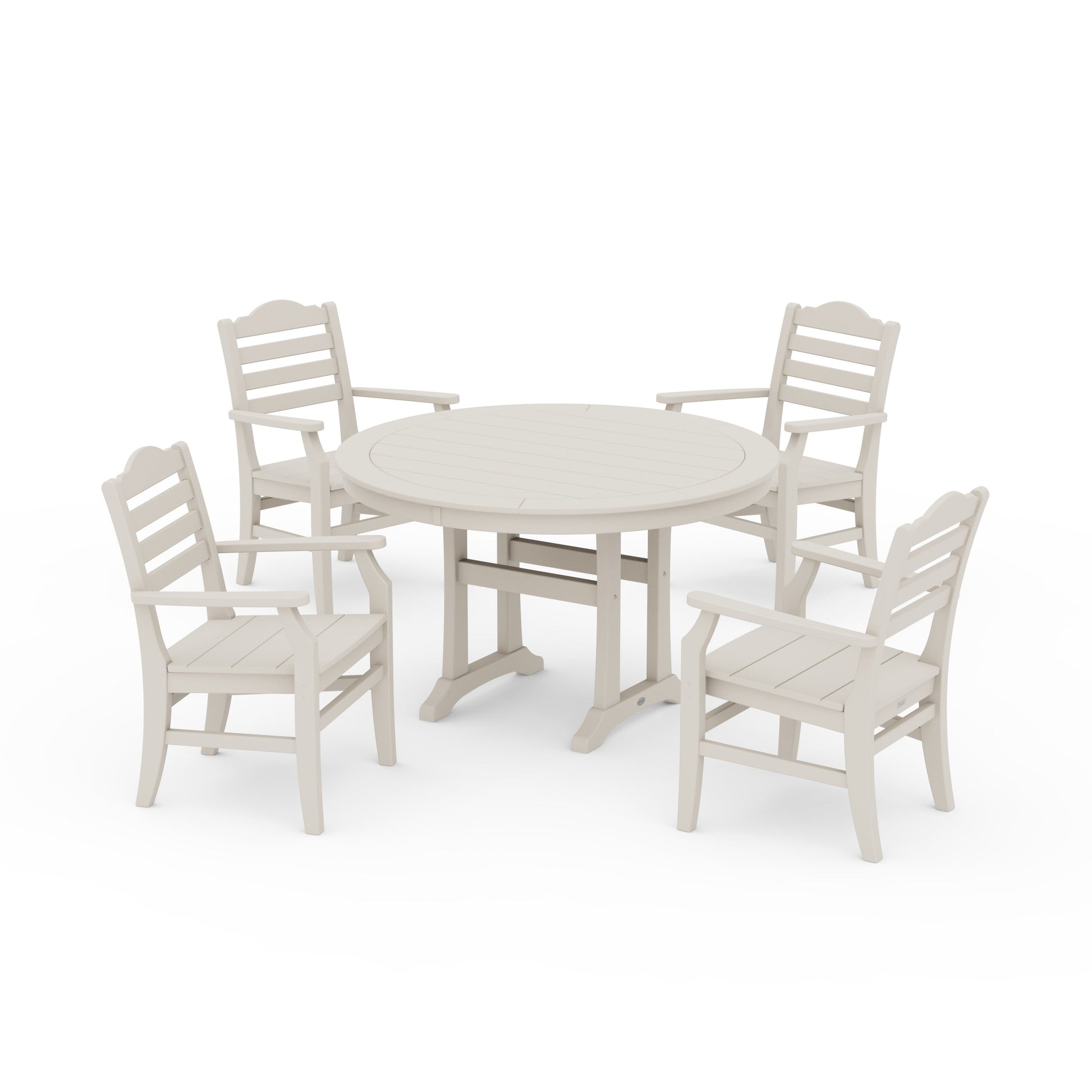 POLYWOOD Savannah 5-Piece Round Dining Set with Trestle Legs — Sand