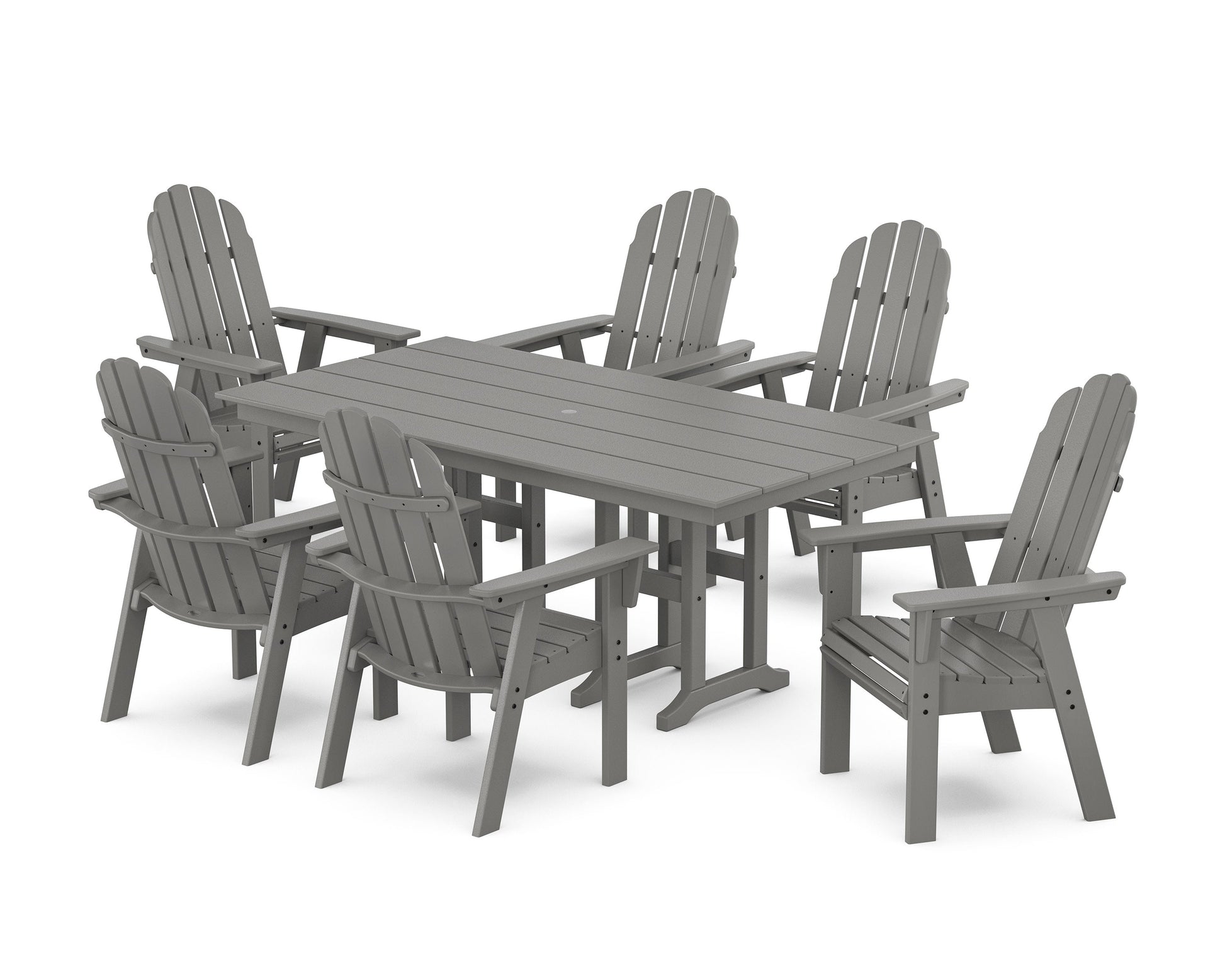 POLYWOOD Vineyard Curveback Adirondack Chair 7-Piece Farmhouse Dining Set — Slate Grey