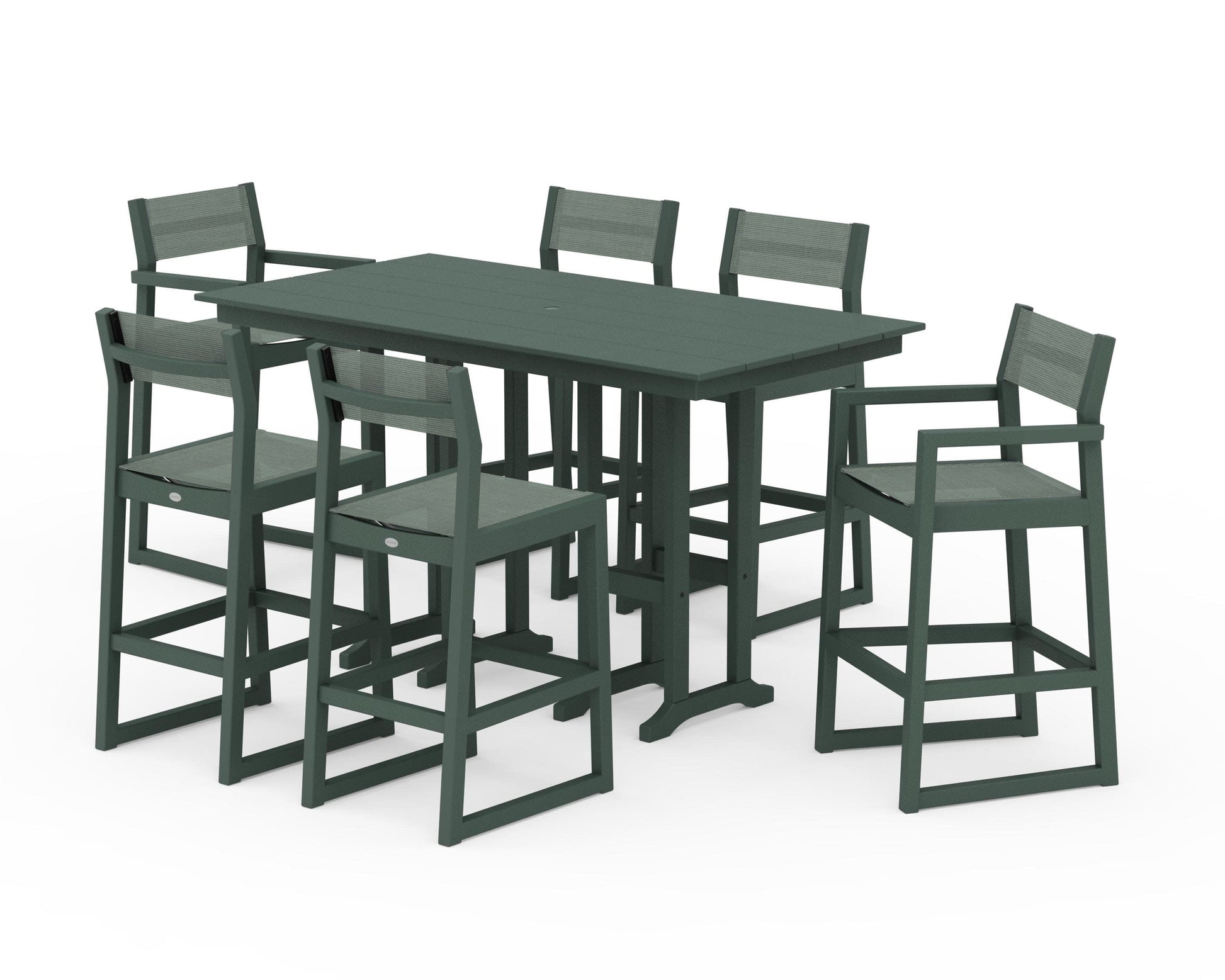 POLYWOOD EDGE Sling 7-Piece Farmhouse Bar Set — Green / Dupioni Sea Mist Sling