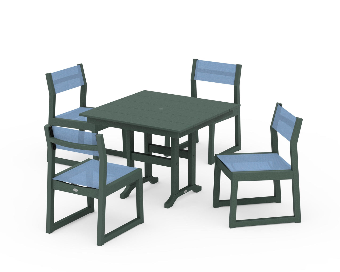 POLYWOOD EDGE Sling Side Chair 5-Piece Farmhouse Dining Set — Green / Poolside Sling