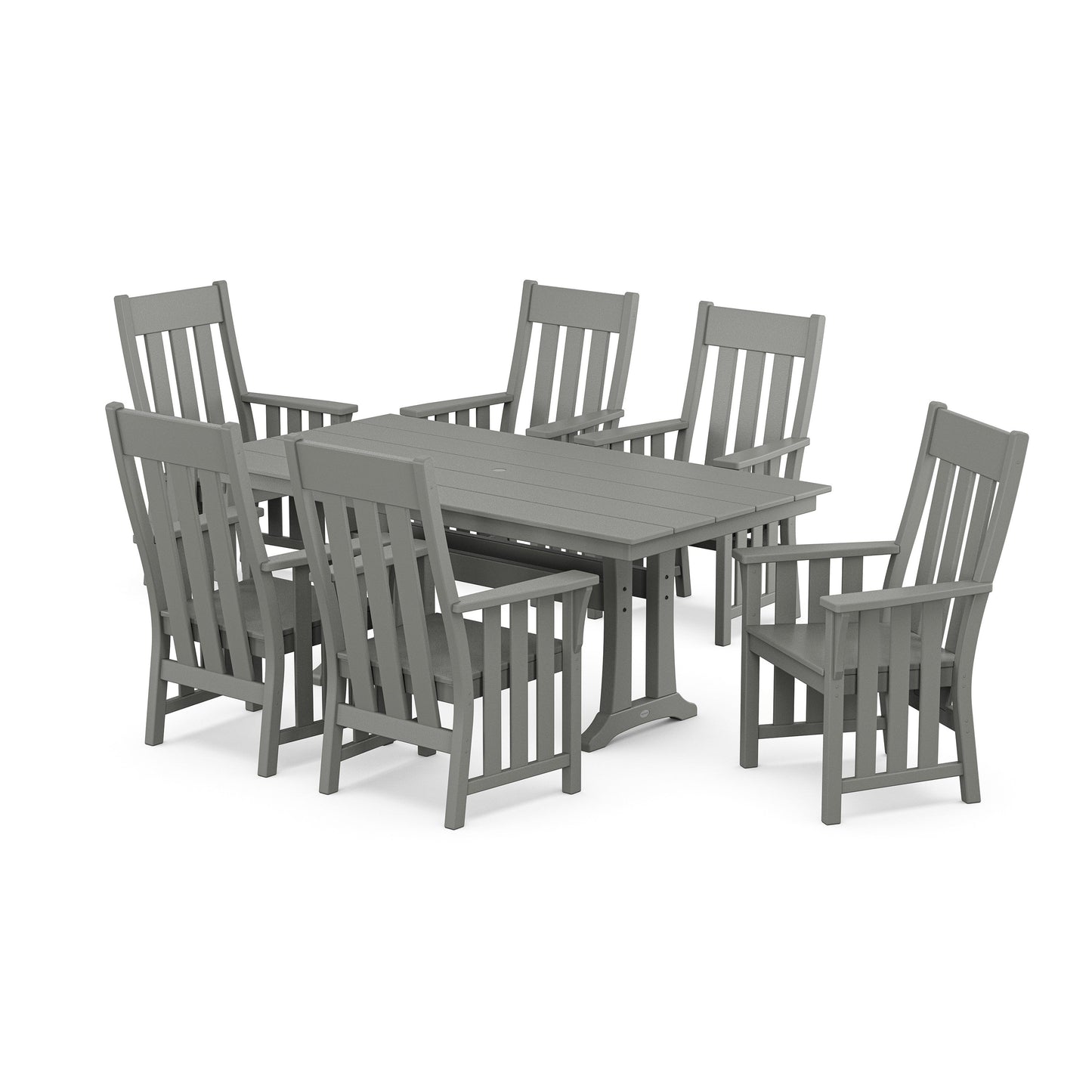 POLYWOOD Acadia Arm Chair 7-Piece Farmhouse Dining Set with Trestle Legs — Slate Grey