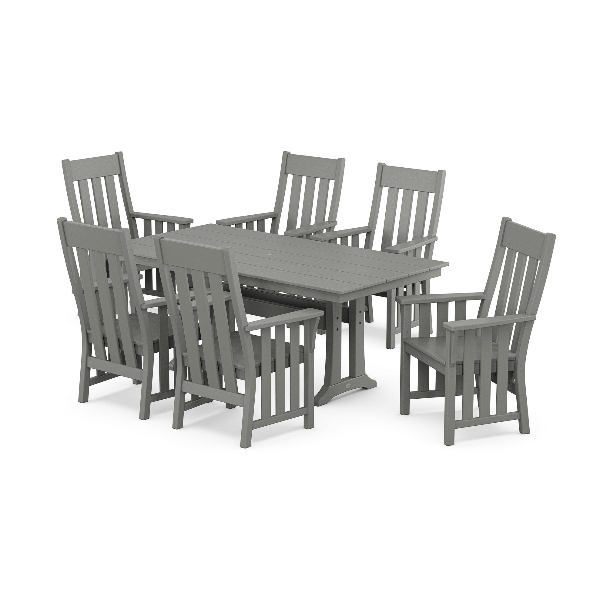 POLYWOOD Acadia Arm Chair 7-Piece Farmhouse Dining Set with Trestle Legs — Slate Grey