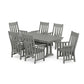 POLYWOOD Acadia Arm Chair 7-Piece Farmhouse Dining Set with Trestle Legs — Slate Grey