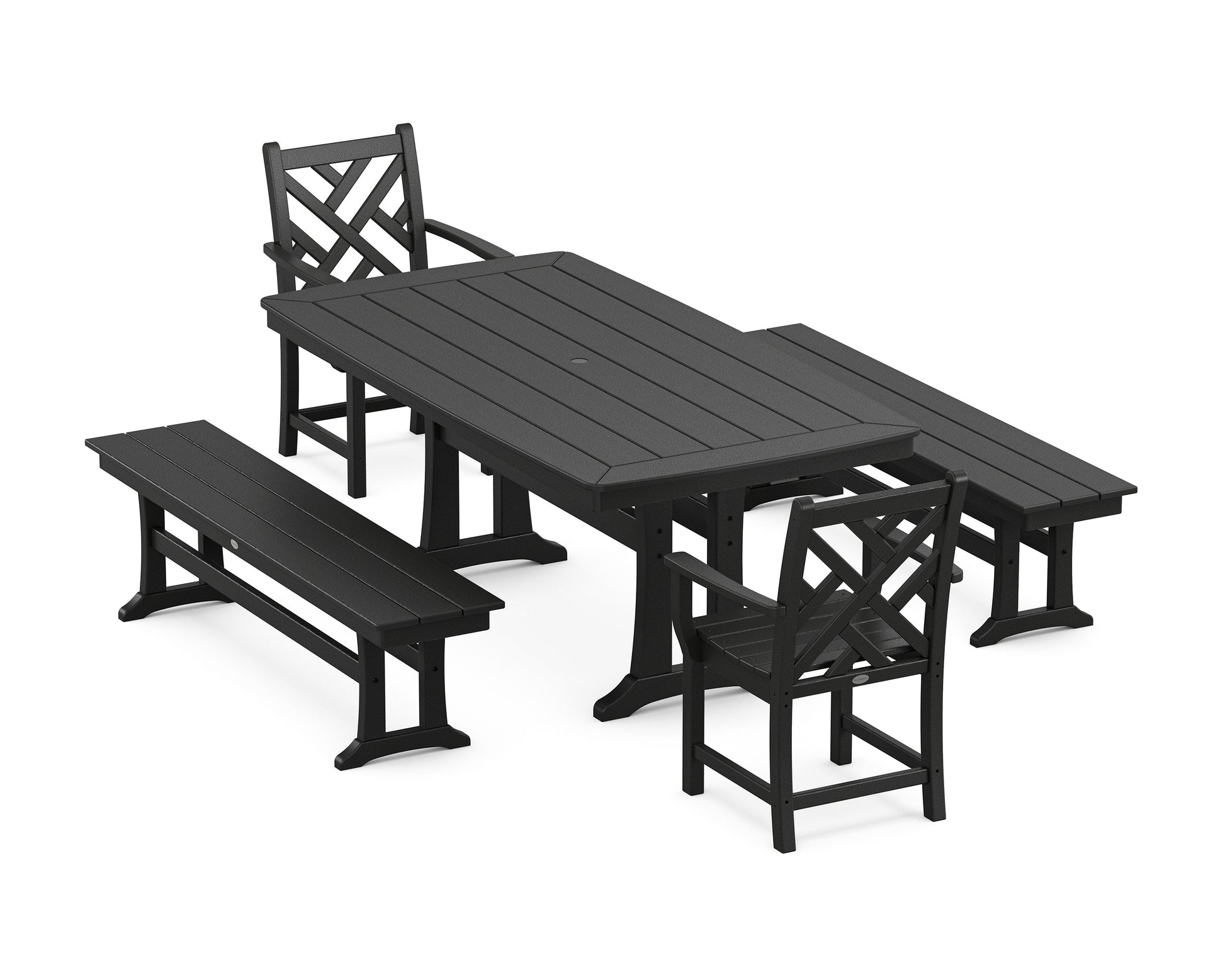 POLYWOOD Chippendale 5-Piece Dining Set with Trestle Legs — Black