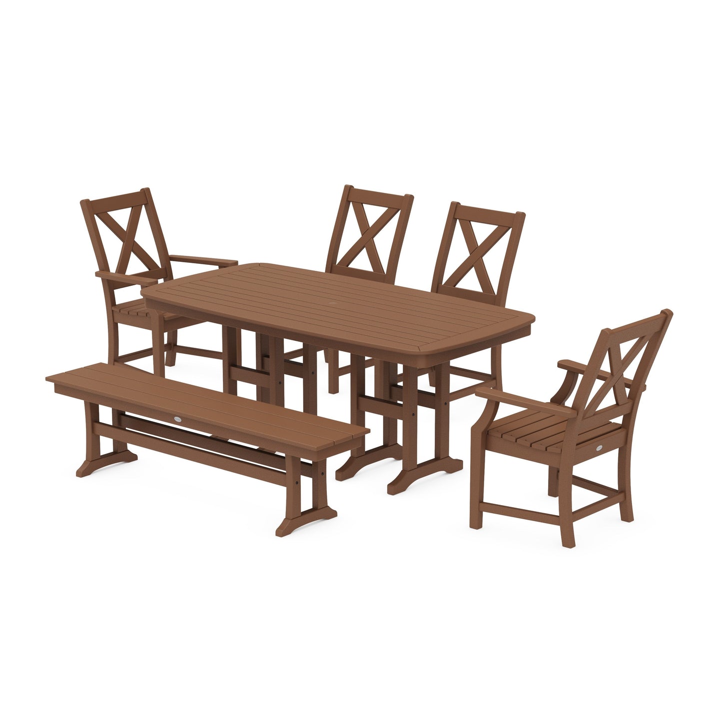 POLYWOOD Braxton 6-Piece Dining Set with Bench — Teak