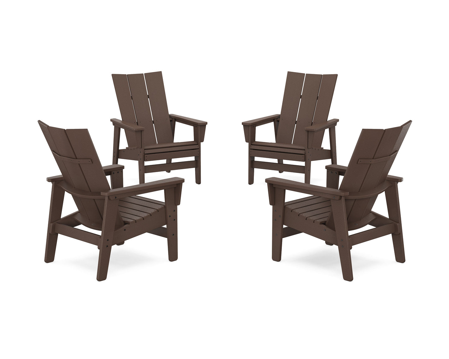 POLYWOOD 4-Piece Modern Grand Upright Adirondack Chair Conversation Set — Mahogany