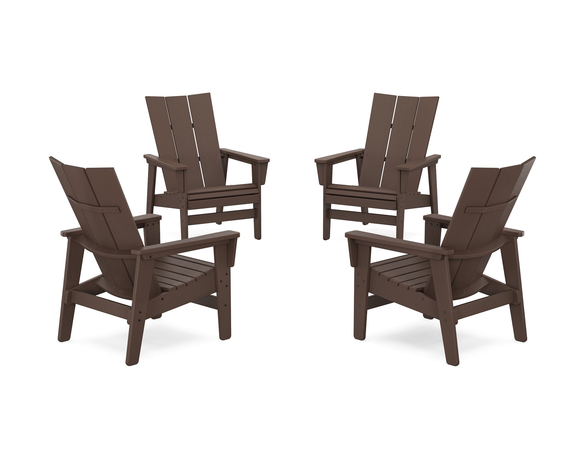 POLYWOOD 4-Piece Modern Grand Upright Adirondack Chair Conversation Set — Mahogany