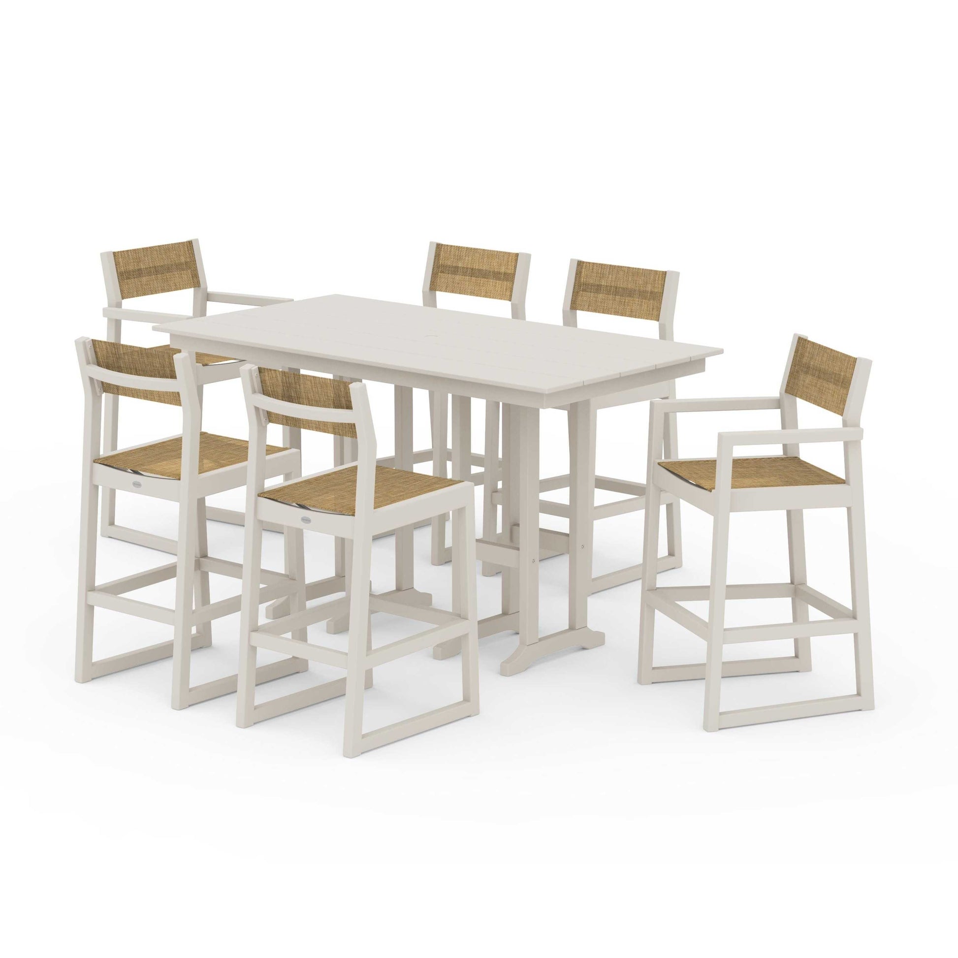 POLYWOOD EDGE Sling 7-Piece Farmhouse Bar Set — Sand / Burlap Sling