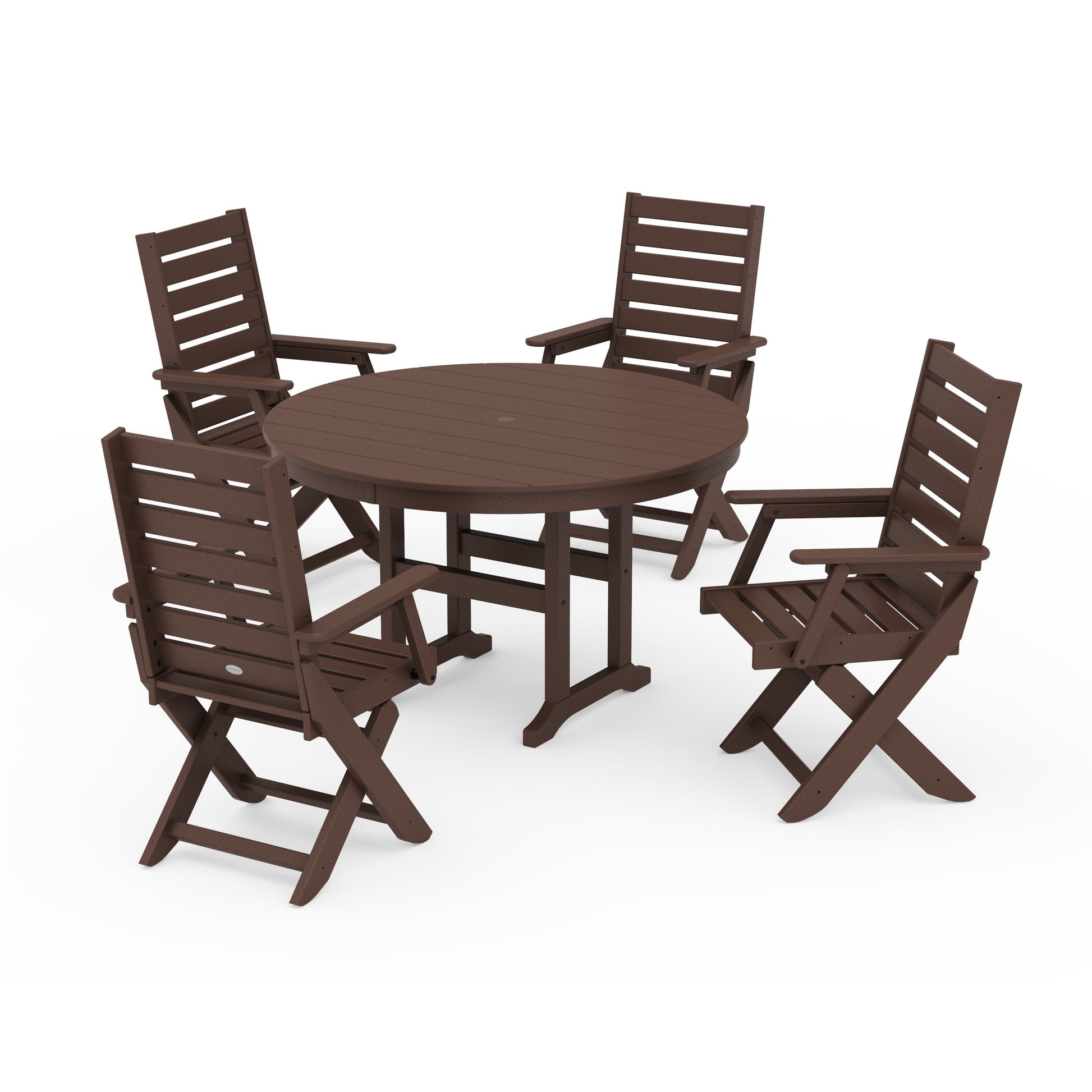POLYWOOD Captain Folding Chair 5-Piece Round Dining Set — Mahogany