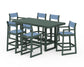 POLYWOOD EDGE Sling 7-Piece Bar Table Set — Green / Poolside Sling
