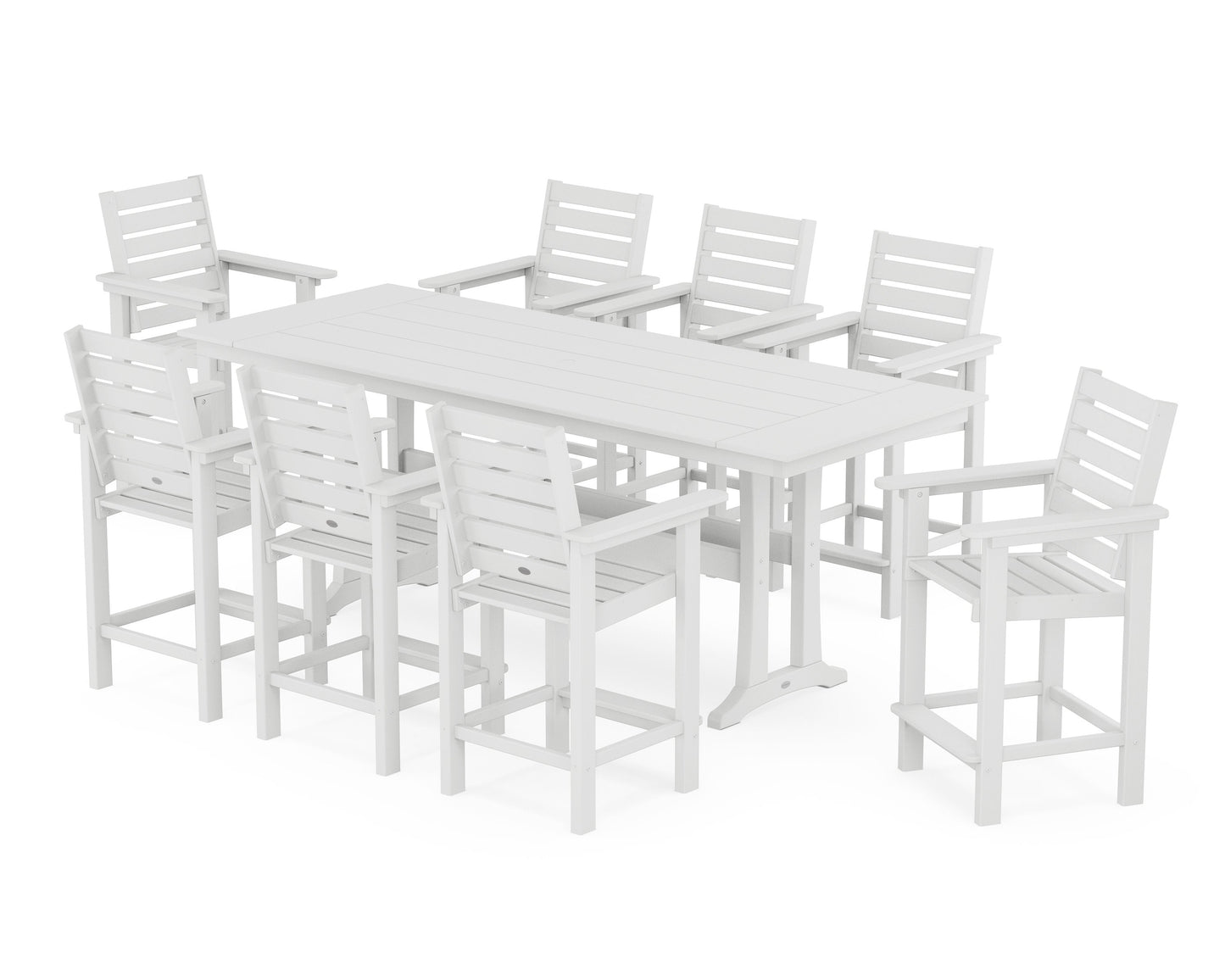 POLYWOOD Captain 9-Piece Farmhouse Counter Set with Trestle Legs — White