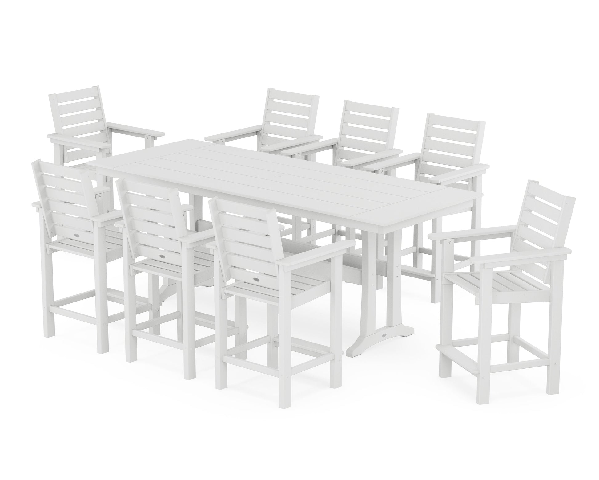 POLYWOOD Captain 9-Piece Farmhouse Counter Set with Trestle Legs — White
