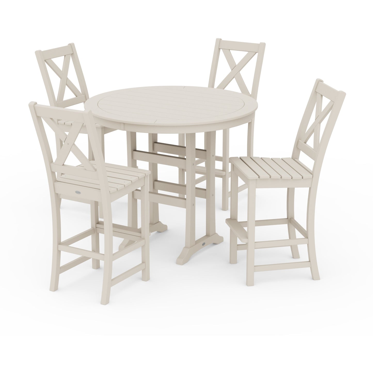 POLYWOOD Braxton 5-Piece Nautical Trestle Arm Chair Bar Set — Sand
