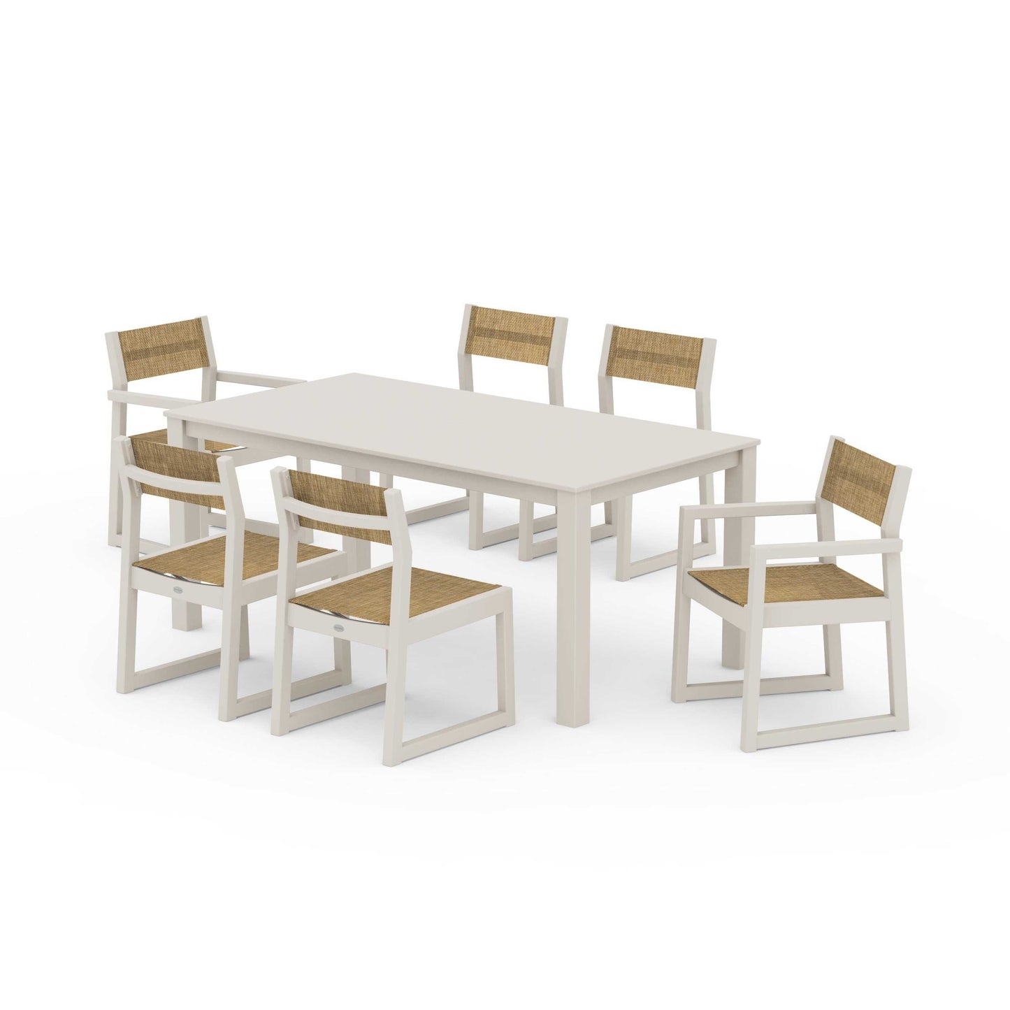 POLYWOOD EDGE Sling 7-Piece Parsons Dining Set — Sand / Burlap Sling