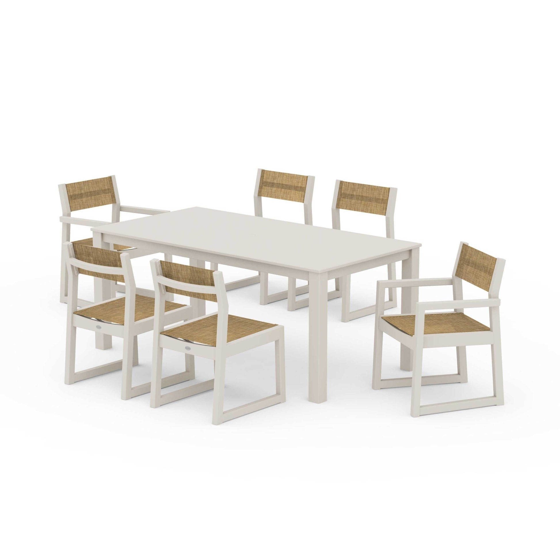 POLYWOOD EDGE Sling 7-Piece Parsons Dining Set — Sand / Burlap Sling