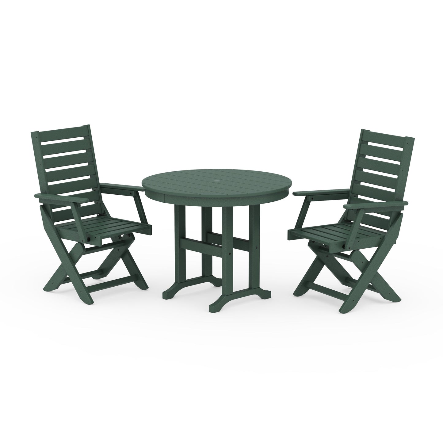 POLYWOOD Captain Folding Chair 3-Piece Round Dining Set — Green