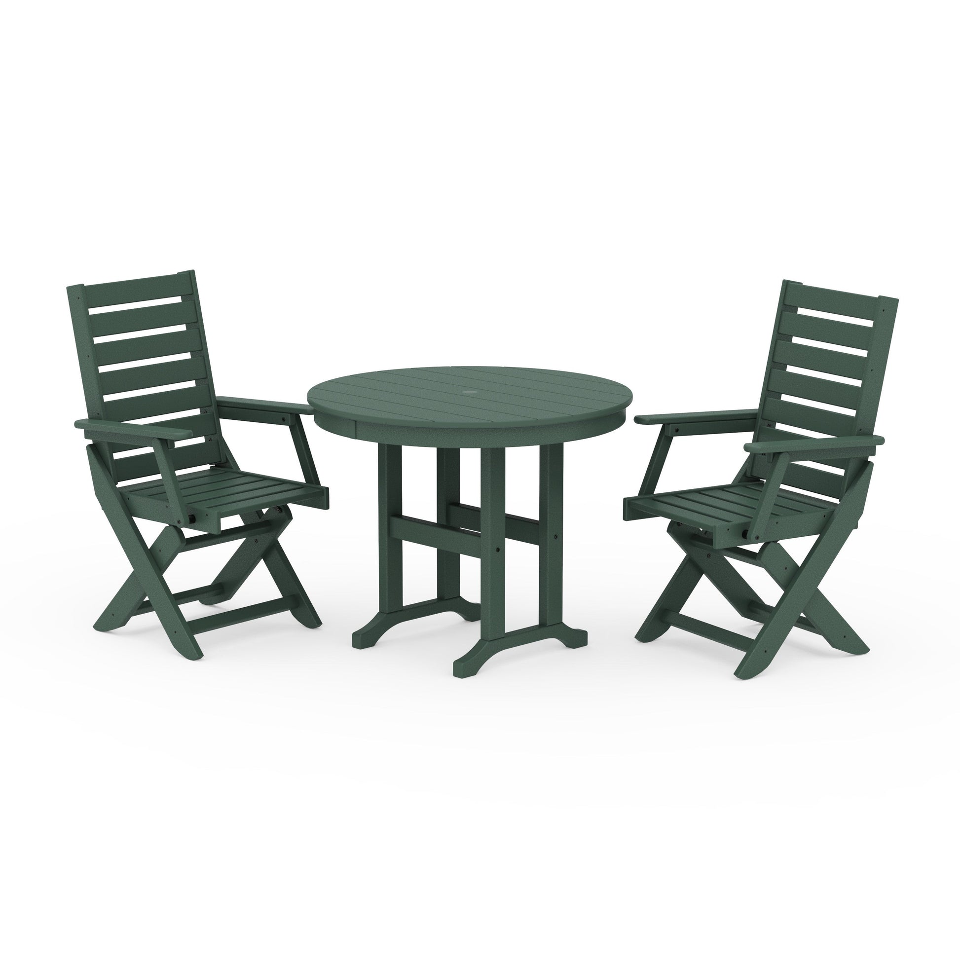 POLYWOOD Captain Folding Chair 3-Piece Round Dining Set — Green