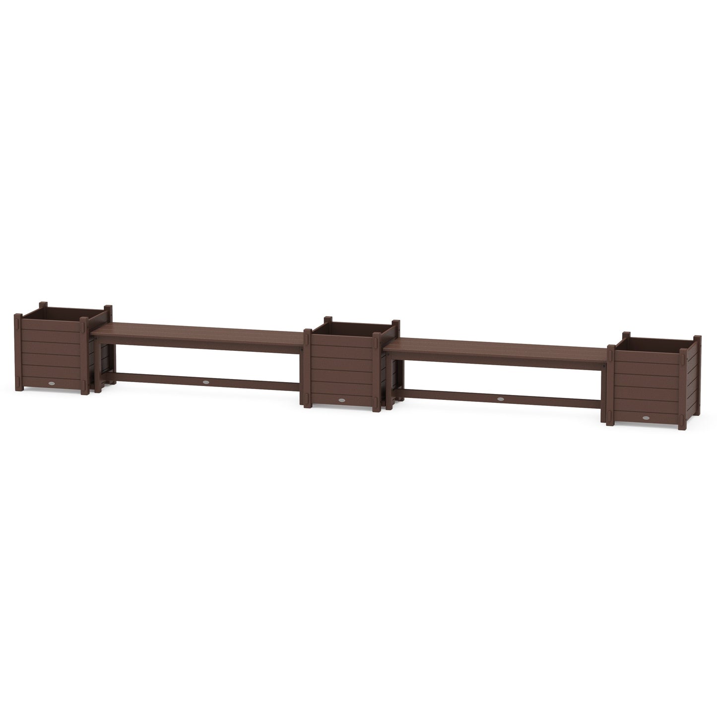 POLYWOOD 60" Nautical Straight Double Planter Bench Set - Large — Mahogany