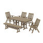POLYWOOD Vineyard Folding Chair 6-Piece Dining Set with Bench — Vintage Sahara