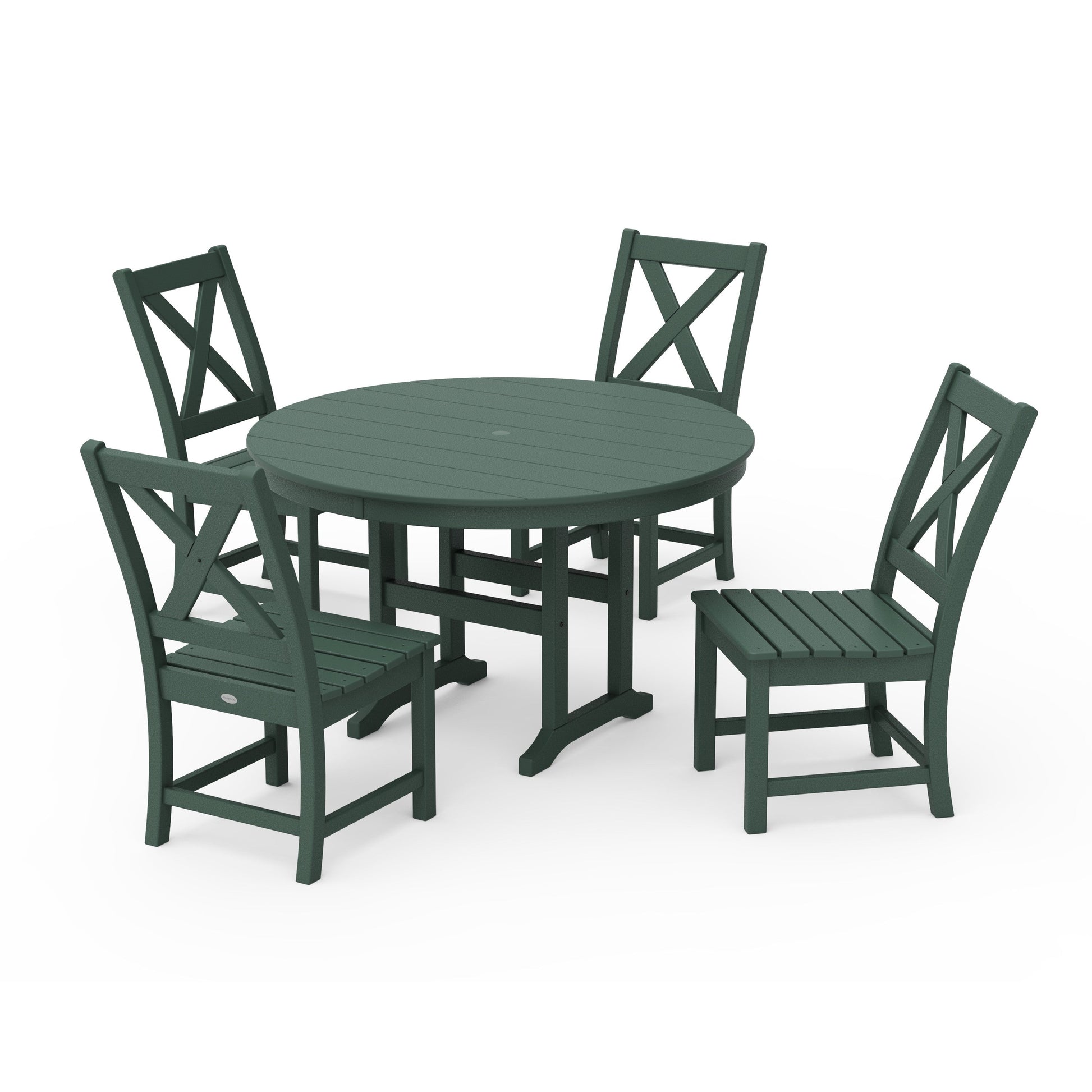 POLYWOOD Braxton Side Chair 5-Piece Round Dining Set — Green