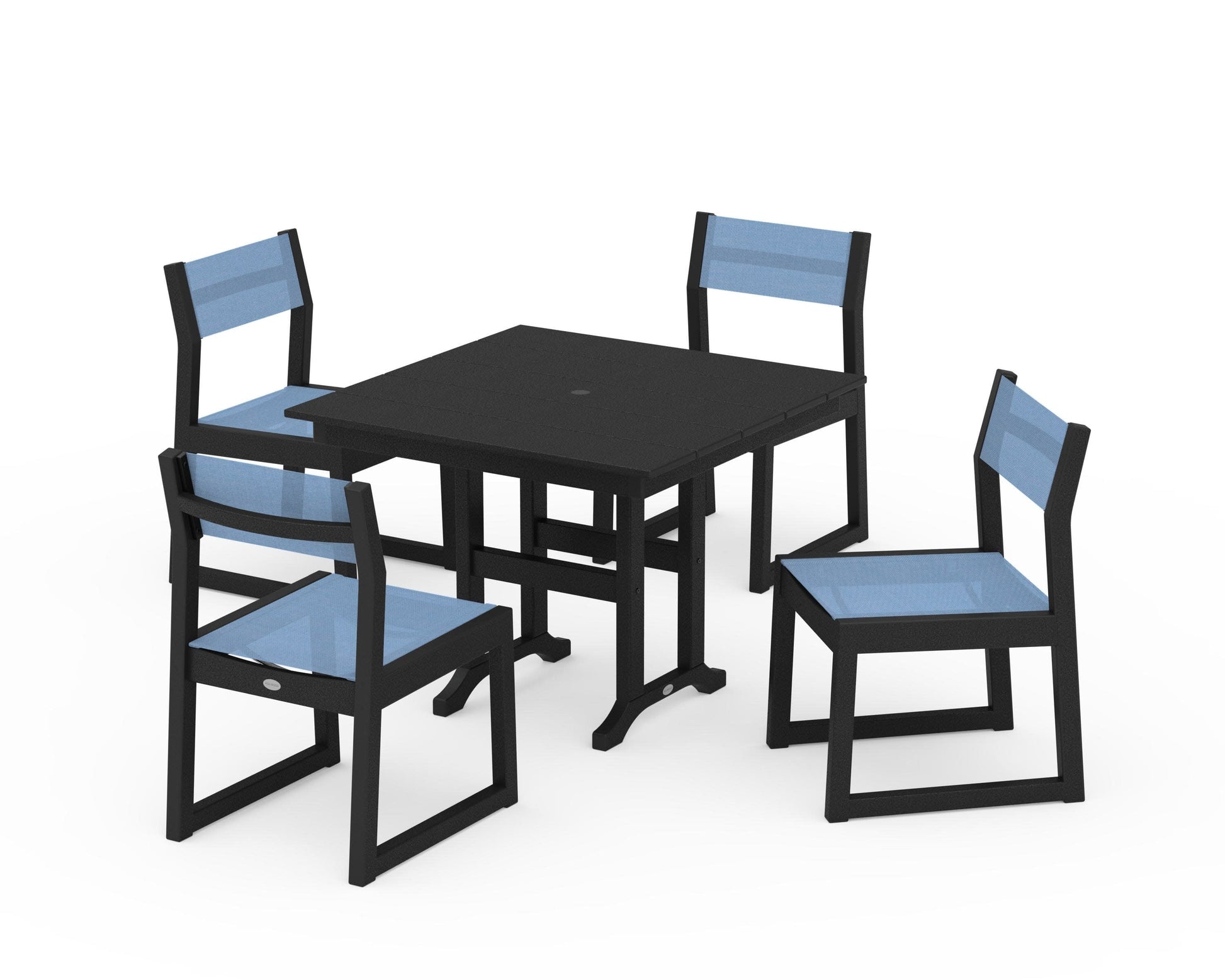 POLYWOOD EDGE Sling Side Chair 5-Piece Farmhouse Dining Set — Black / Poolside Sling