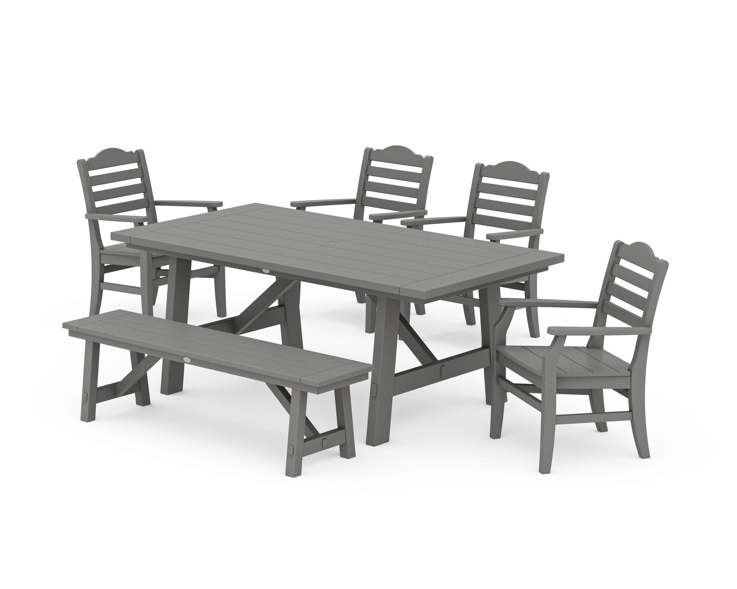POLYWOOD Savannah 6-Piece Rustic Farmhouse Dining Set with Bench — Slate Grey