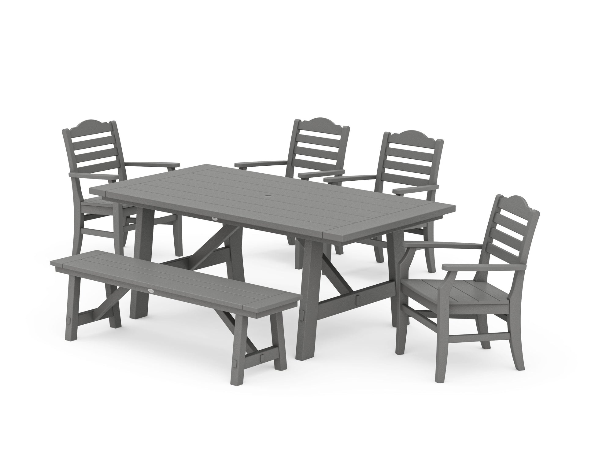 POLYWOOD Savannah 6-Piece Rustic Farmhouse Dining Set with Bench — Slate Grey