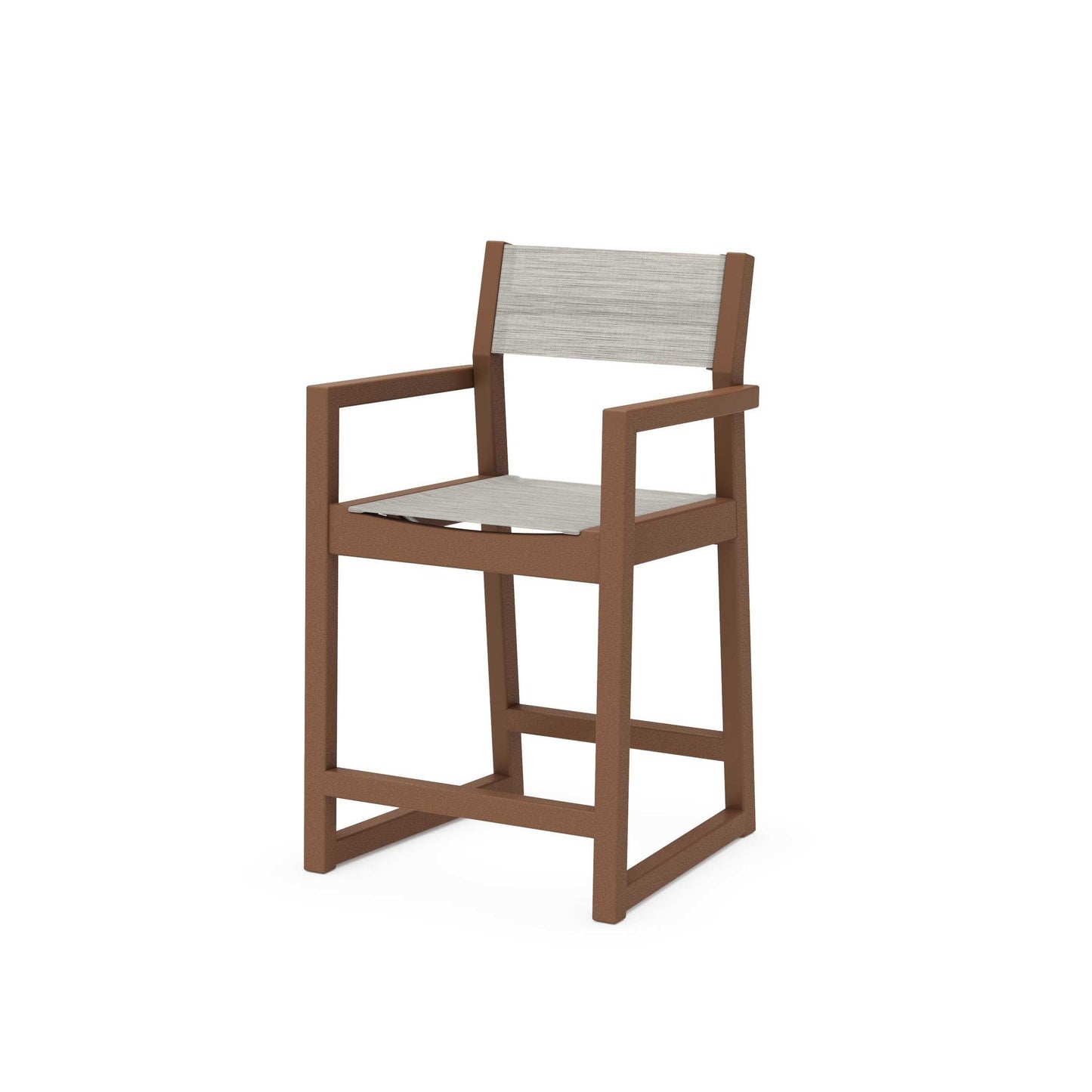 POLYWOOD EDGE Sling Counter Arm Chair — Teak / Birch Sling