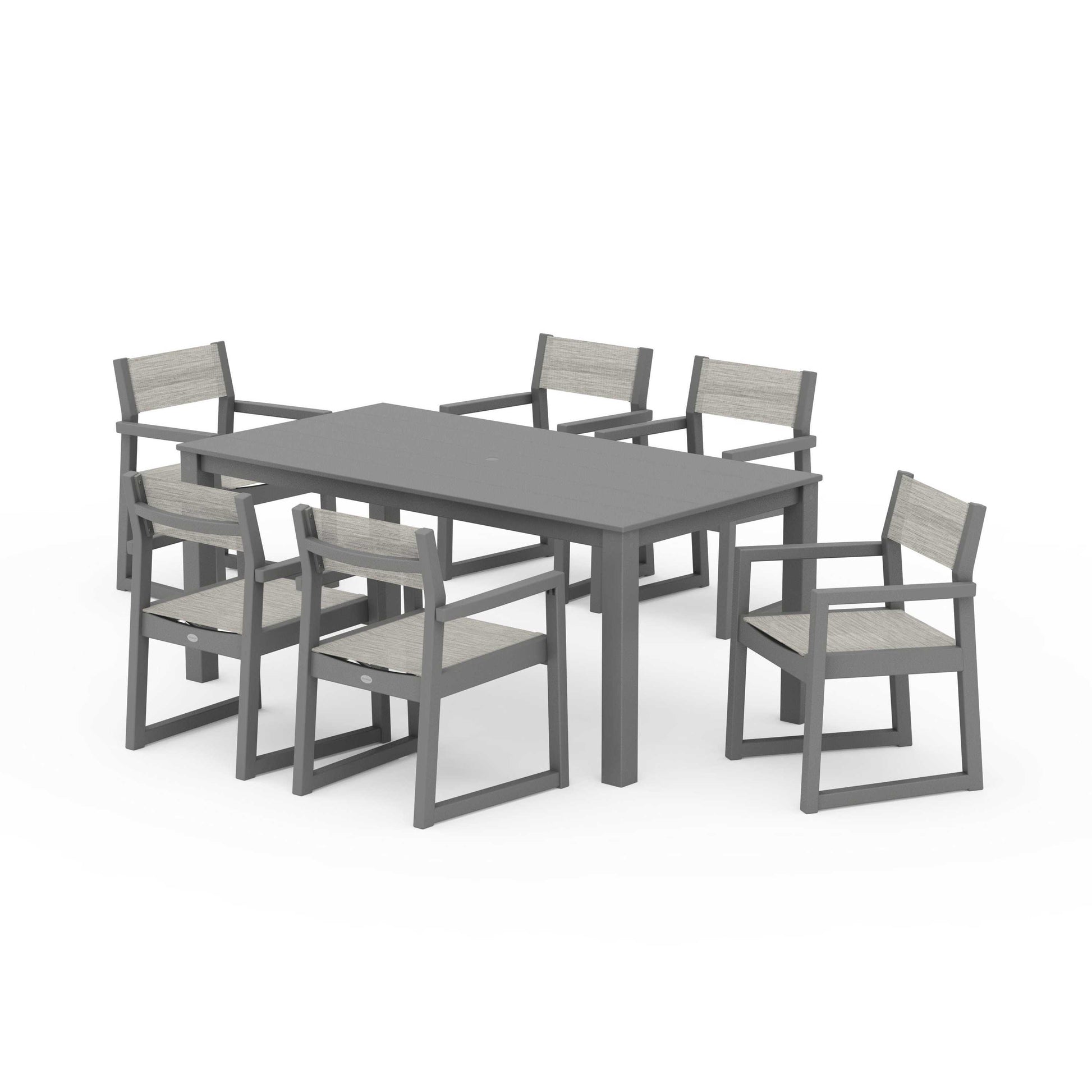 POLYWOOD EDGE Sling Arm Chair 7-Piece Parsons Dining Set — Slate Grey / Birch Sling