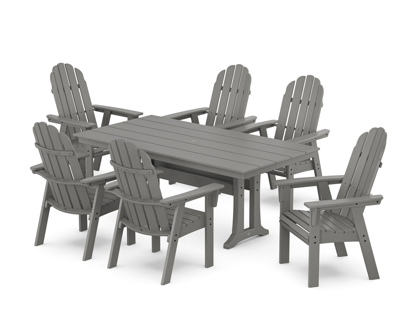 POLYWOOD Vineyard Curveback Adirondack Chair 7-Piece Farmhouse Dining Set with Trestle Legs — Slate Grey